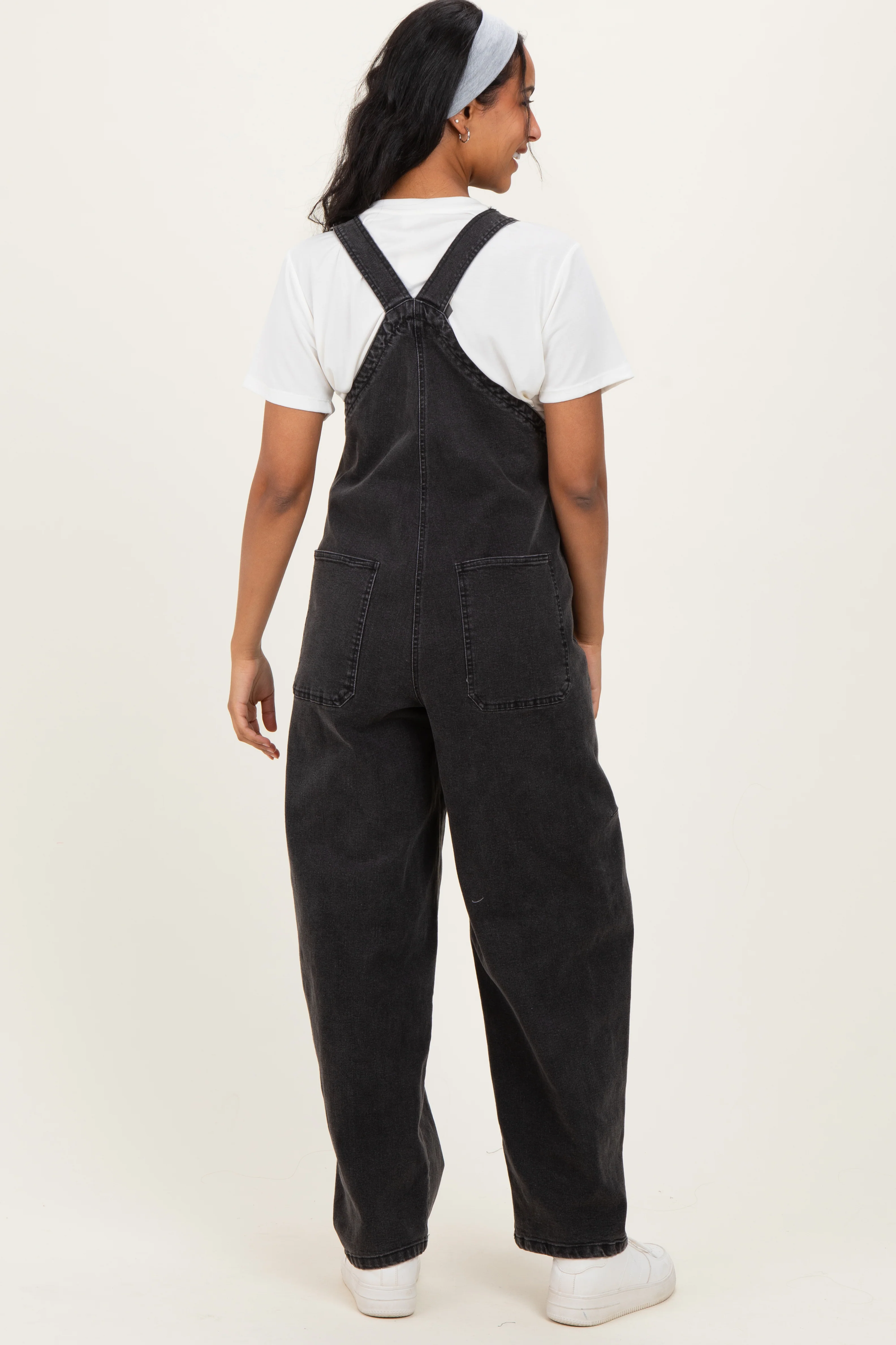 Black Washed Denim Maternity Overalls - Image 4