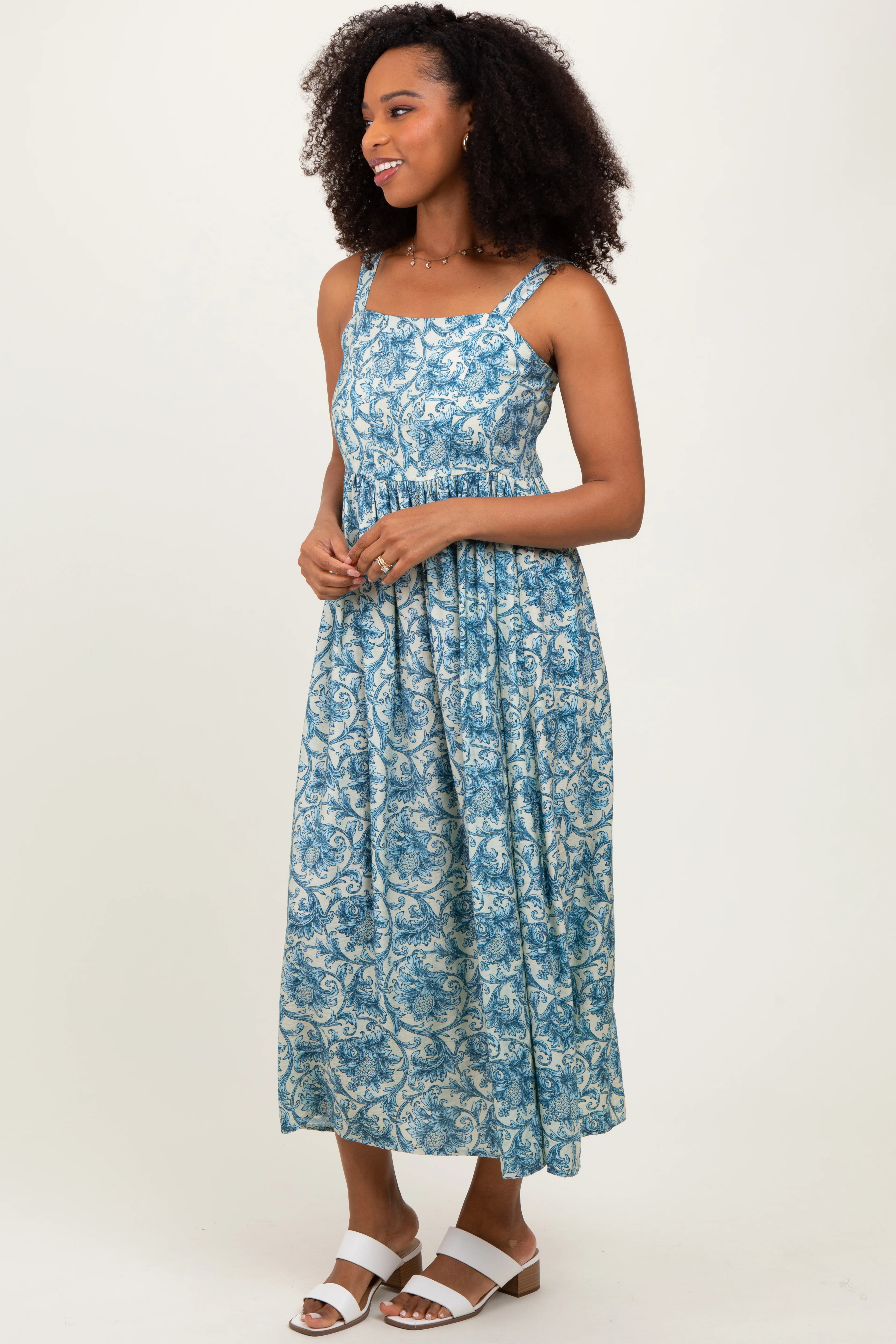 Blue Abstract Print Midi Dress - Image 3