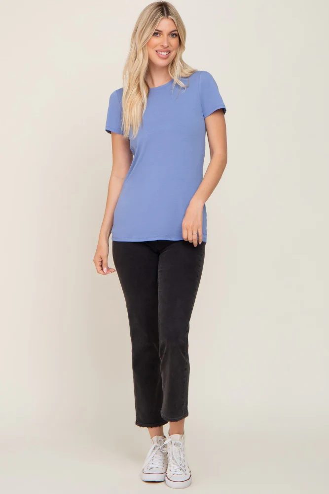 Blue Basic Crew Neck Tee - Image 4