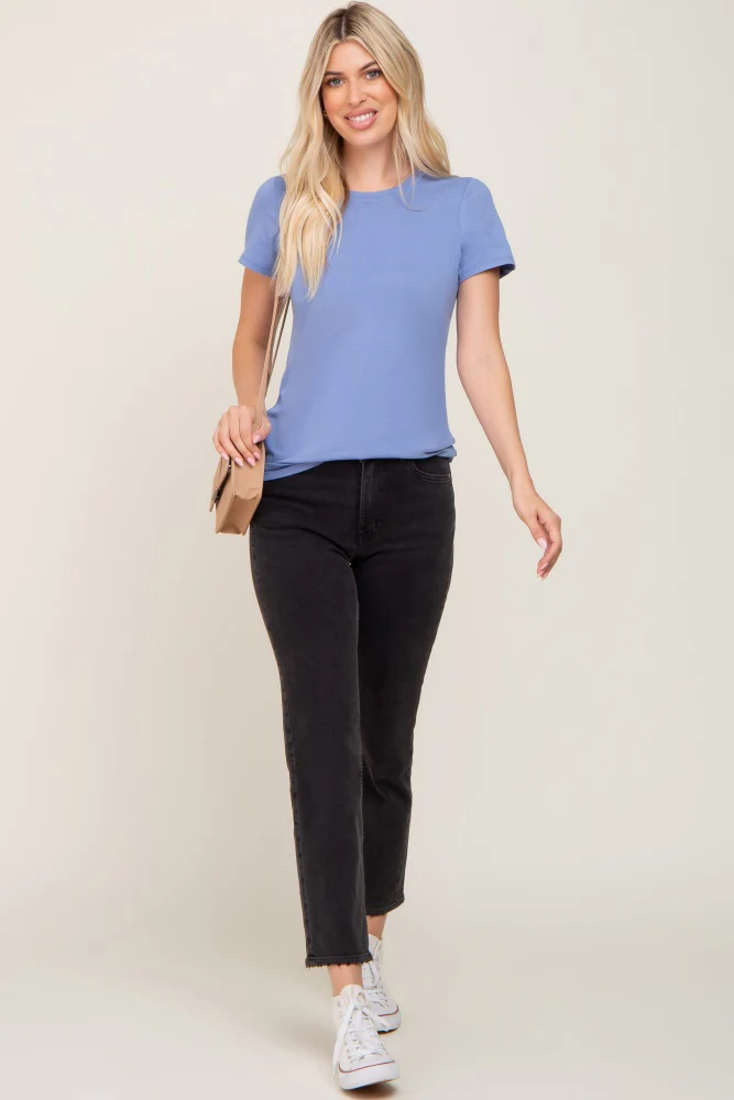 Blue Basic Crew Neck Tee - Image 5