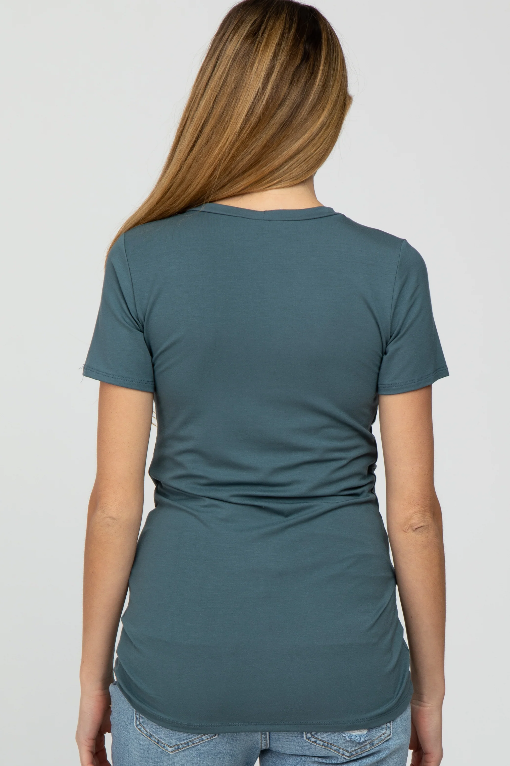 Blue Basic Short Sleeve Maternity Top - Image 4
