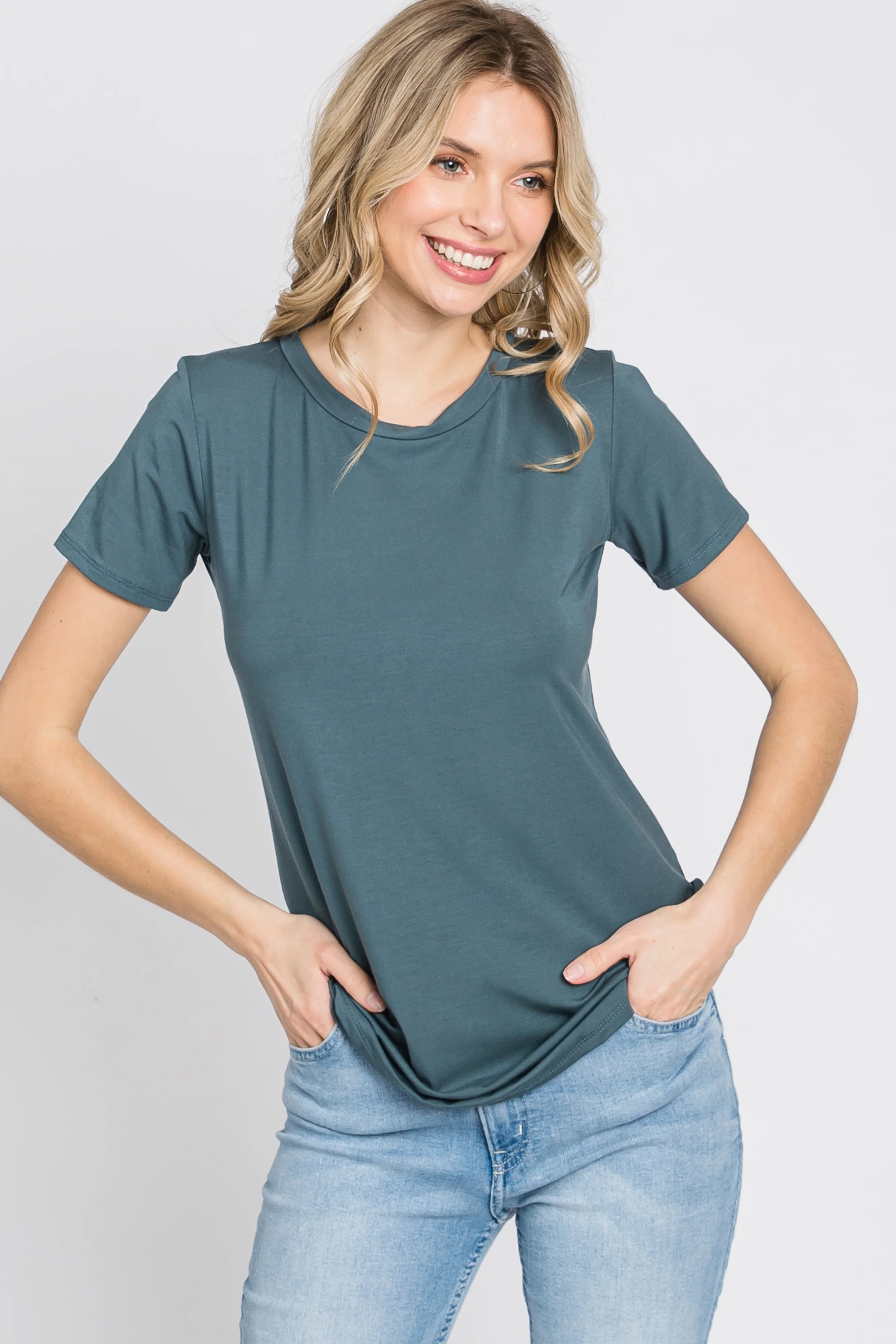 Blue Basic Short Sleeve Maternity Top - Image 5