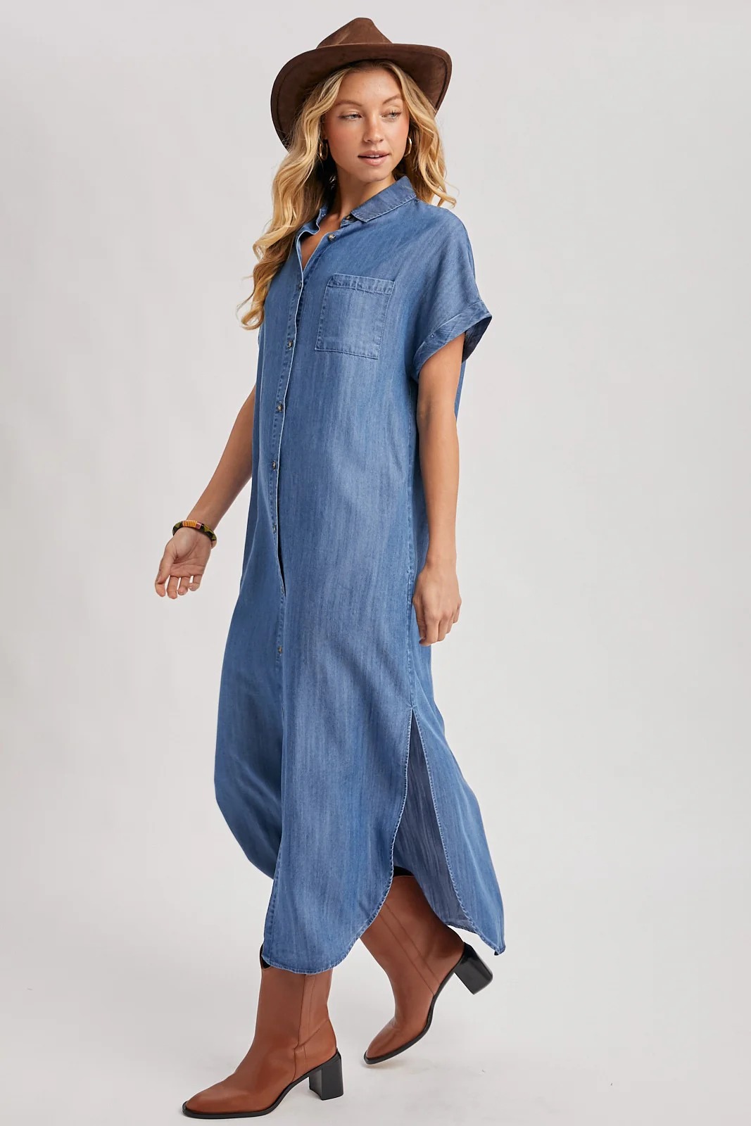 Blue Chambray Button Down Maternity Shirt Dress - Image 4