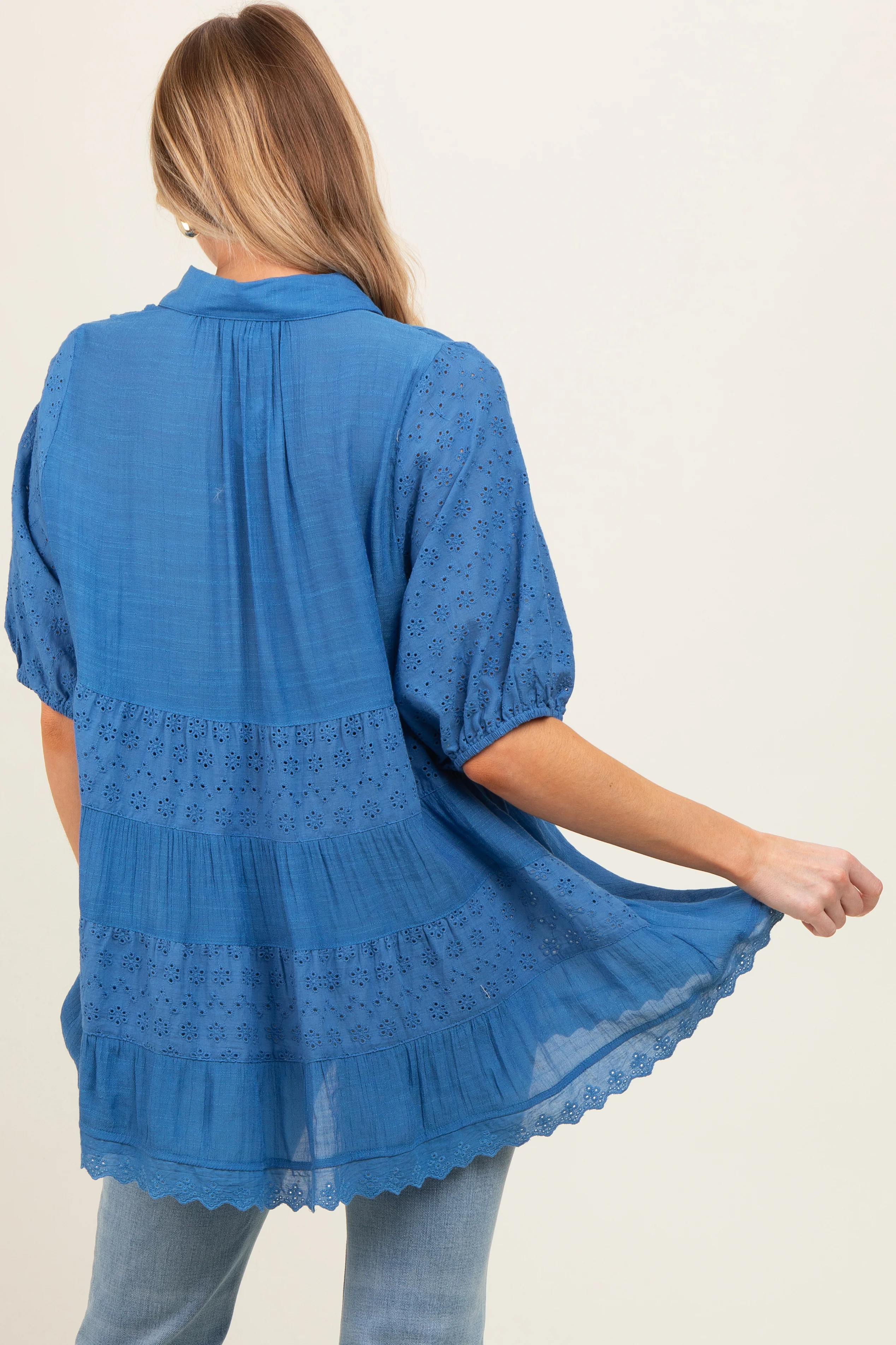 Blue Collared Lightweight Maternity Tunic - Image 2