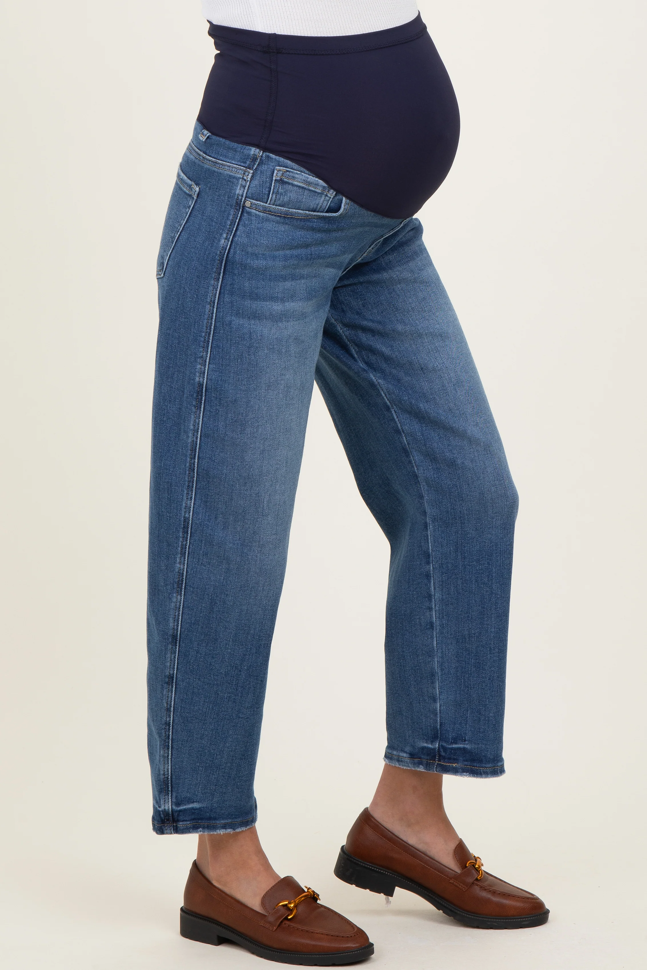 Blue Cropped Barrel Leg Maternity Jeans - Image 3