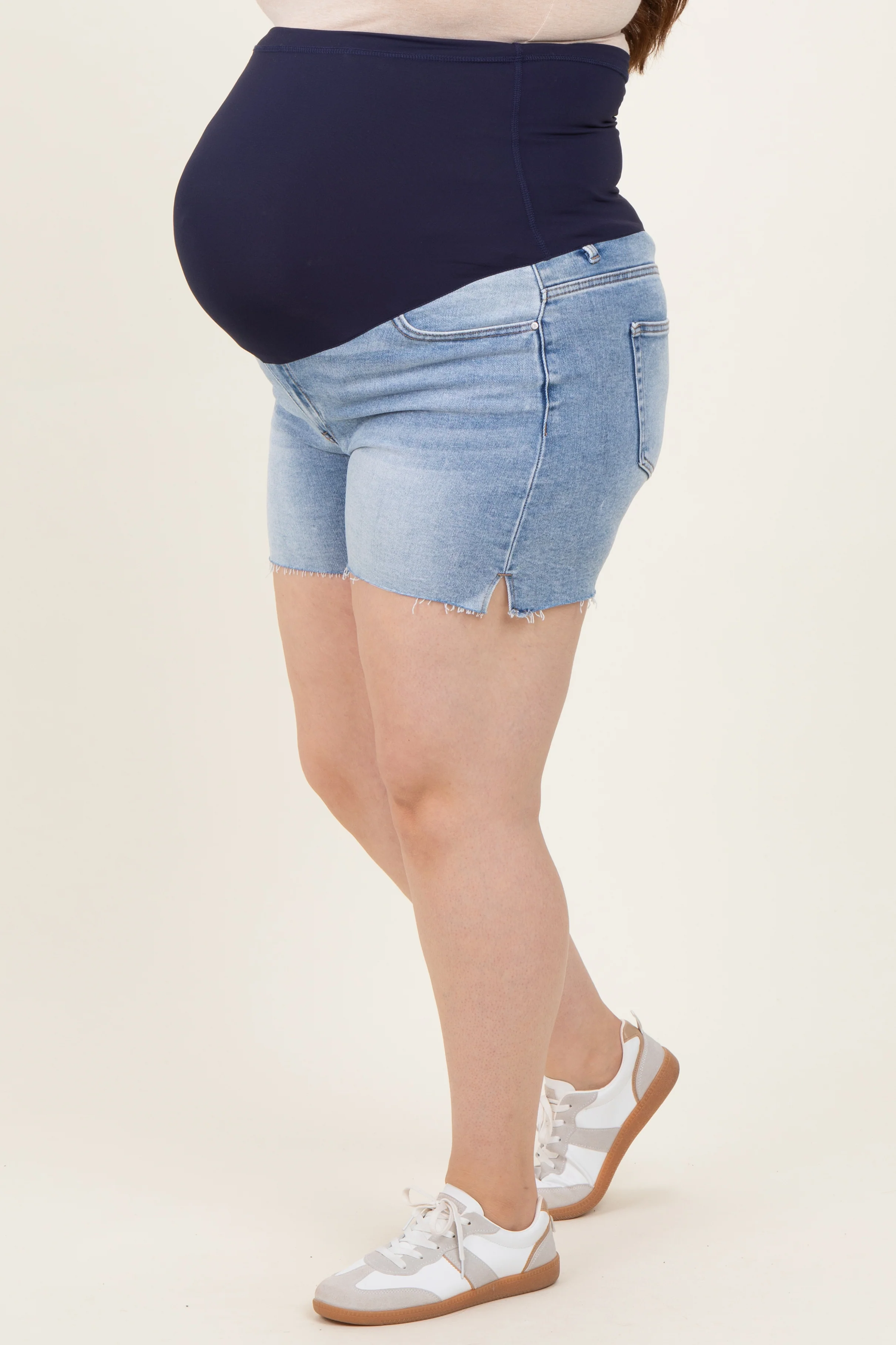 Blue Cut Hem Maternity Plus Jean Shorts - Image 3