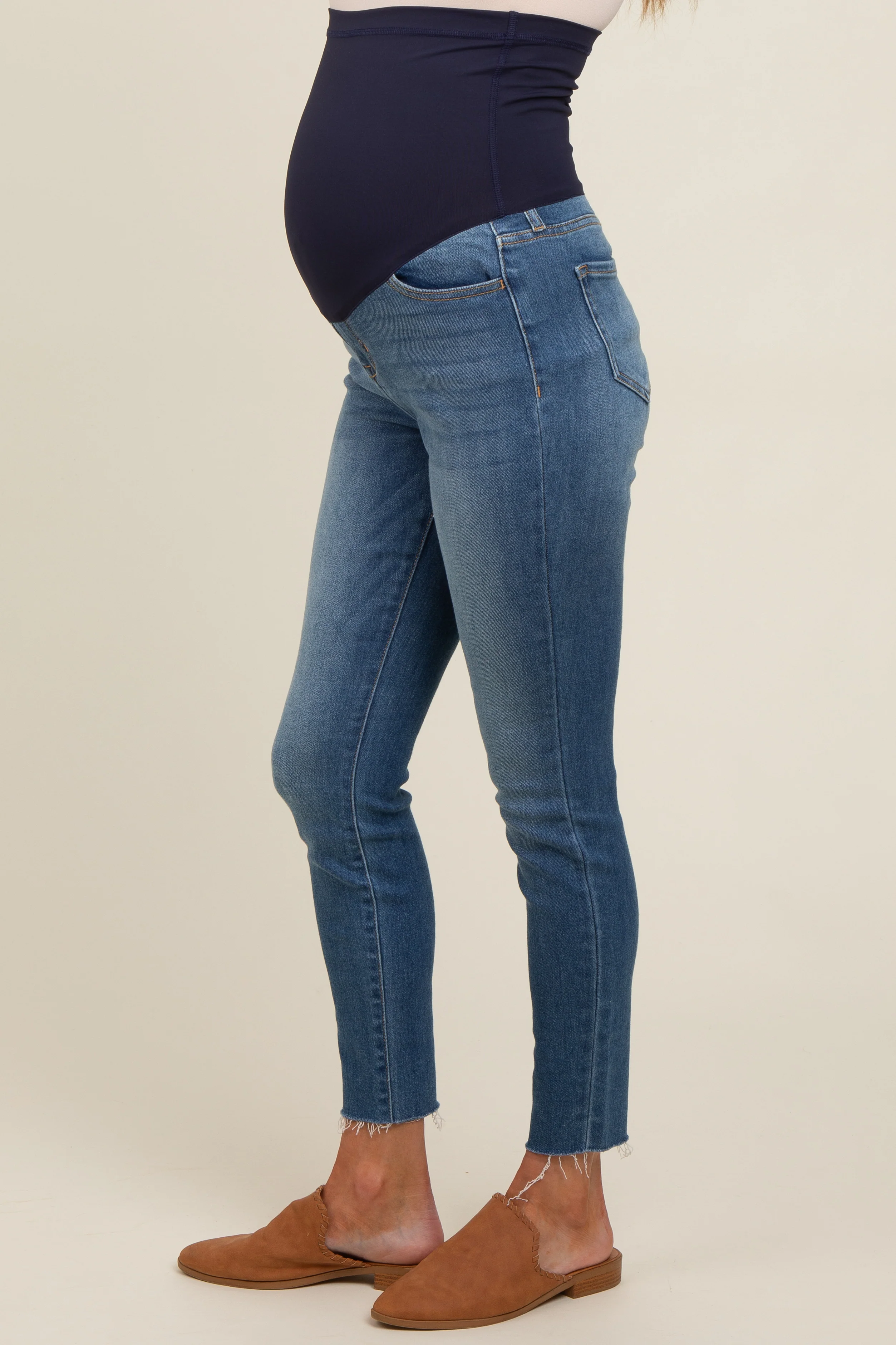 Blue Cut Hem Skinny Maternity Jeans - Image 3