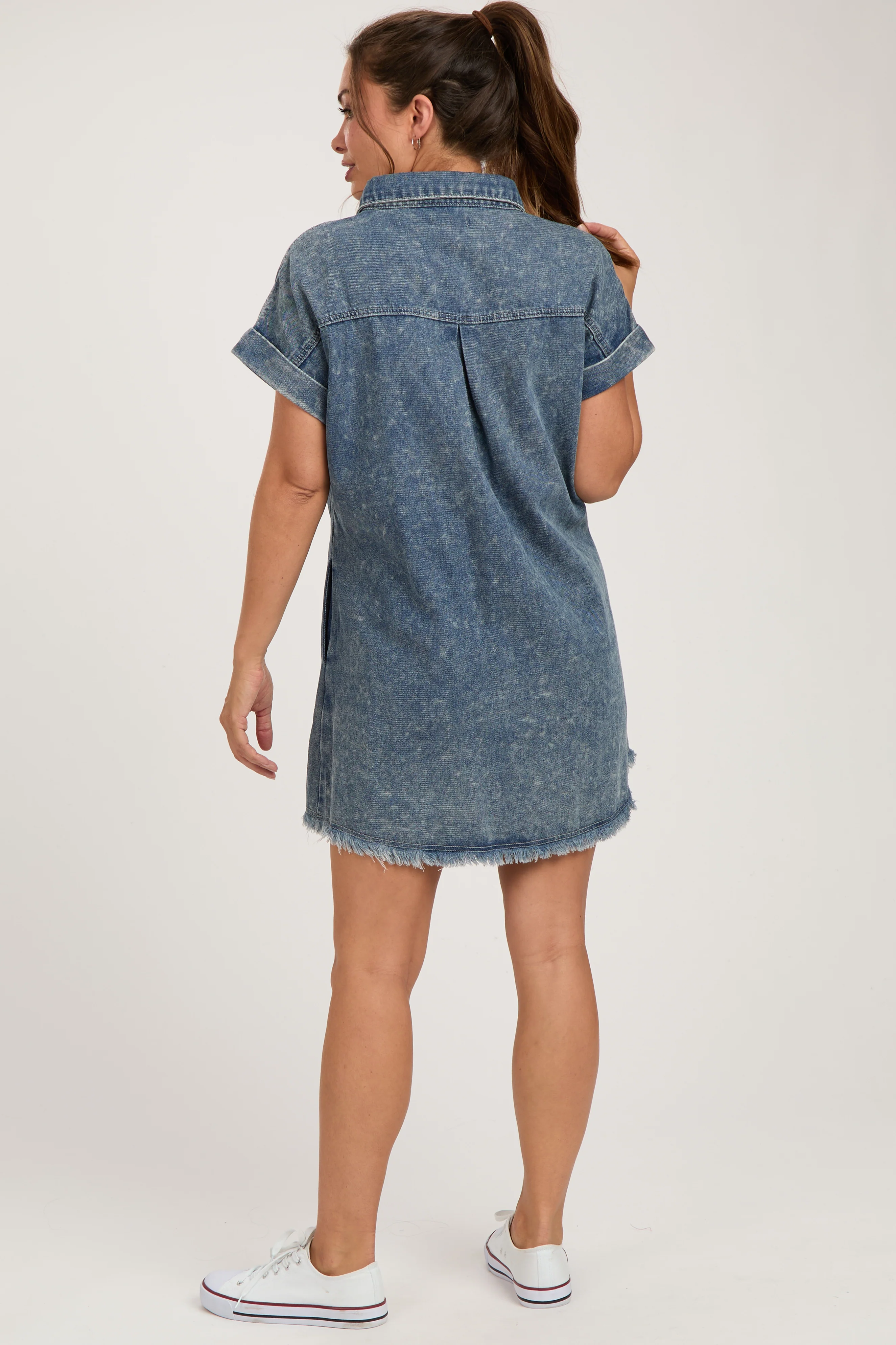Blue Denim Button Up Maternity Dress - Image 4