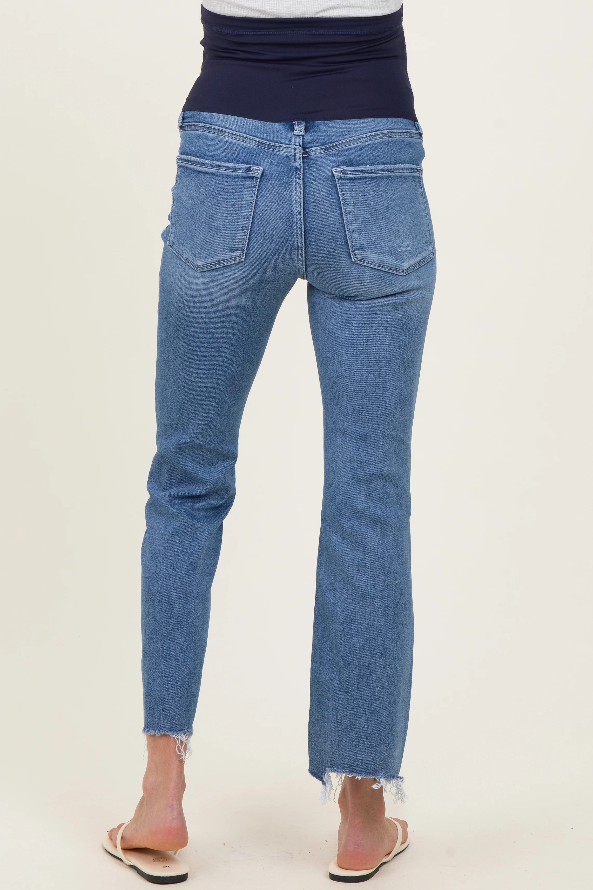 Blue Distressed Frayed Hem Kick Flare Maternity Jeans - Image 4