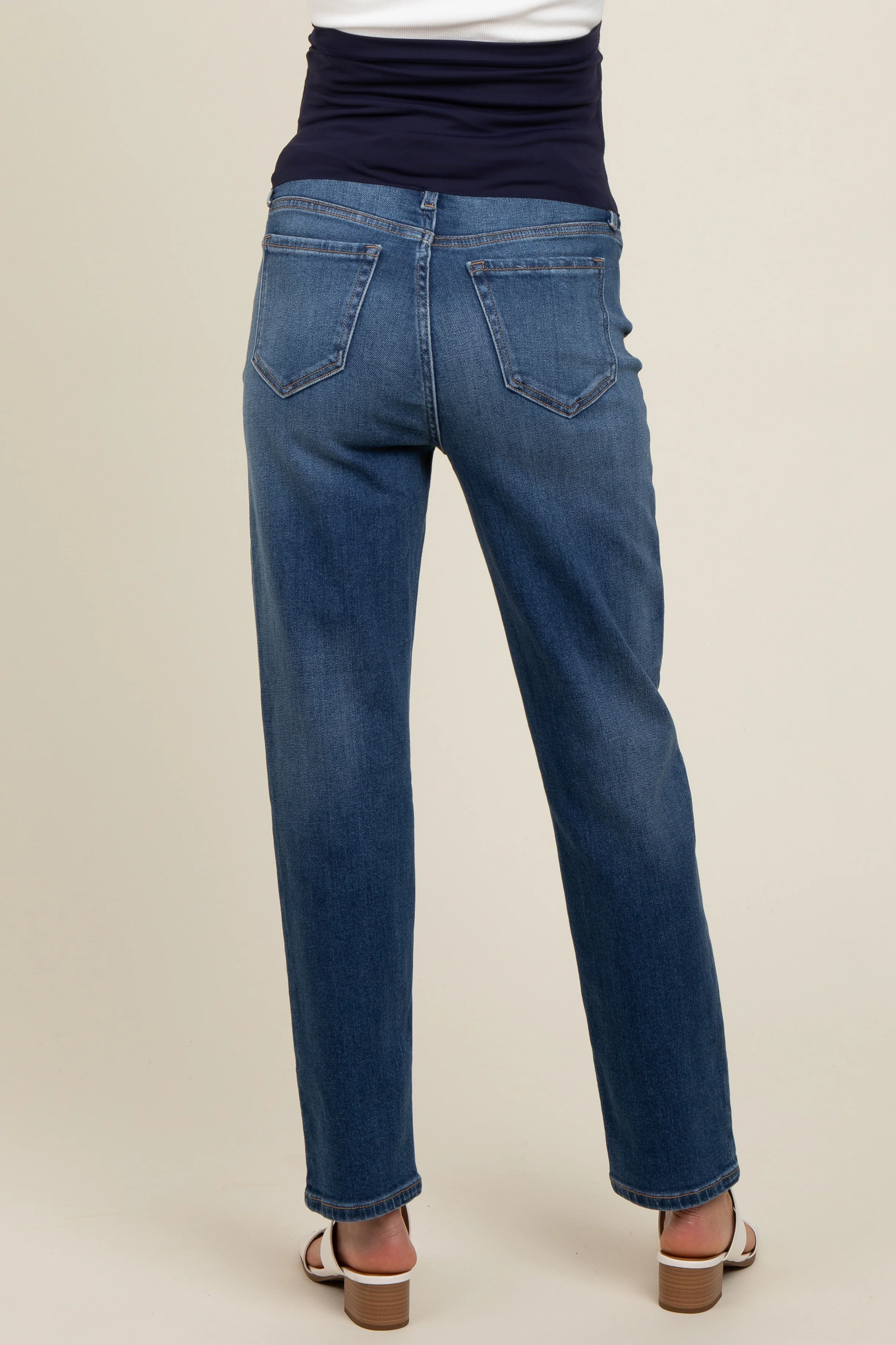 Blue Distressed Knee Straight Leg Maternity Jeans - Image 6