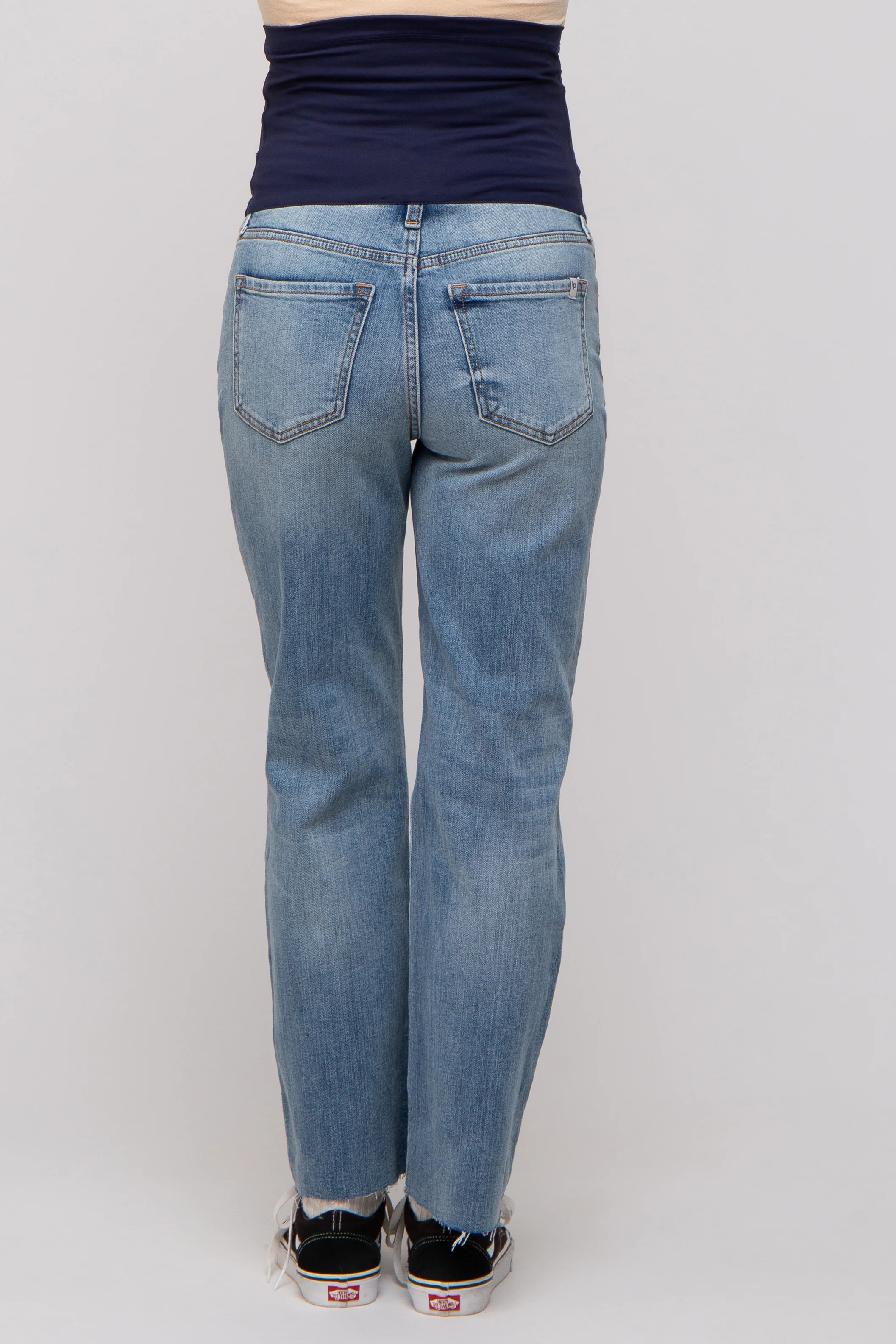 Blue Distressed Knee Straight Maternity Jeans - Image 5