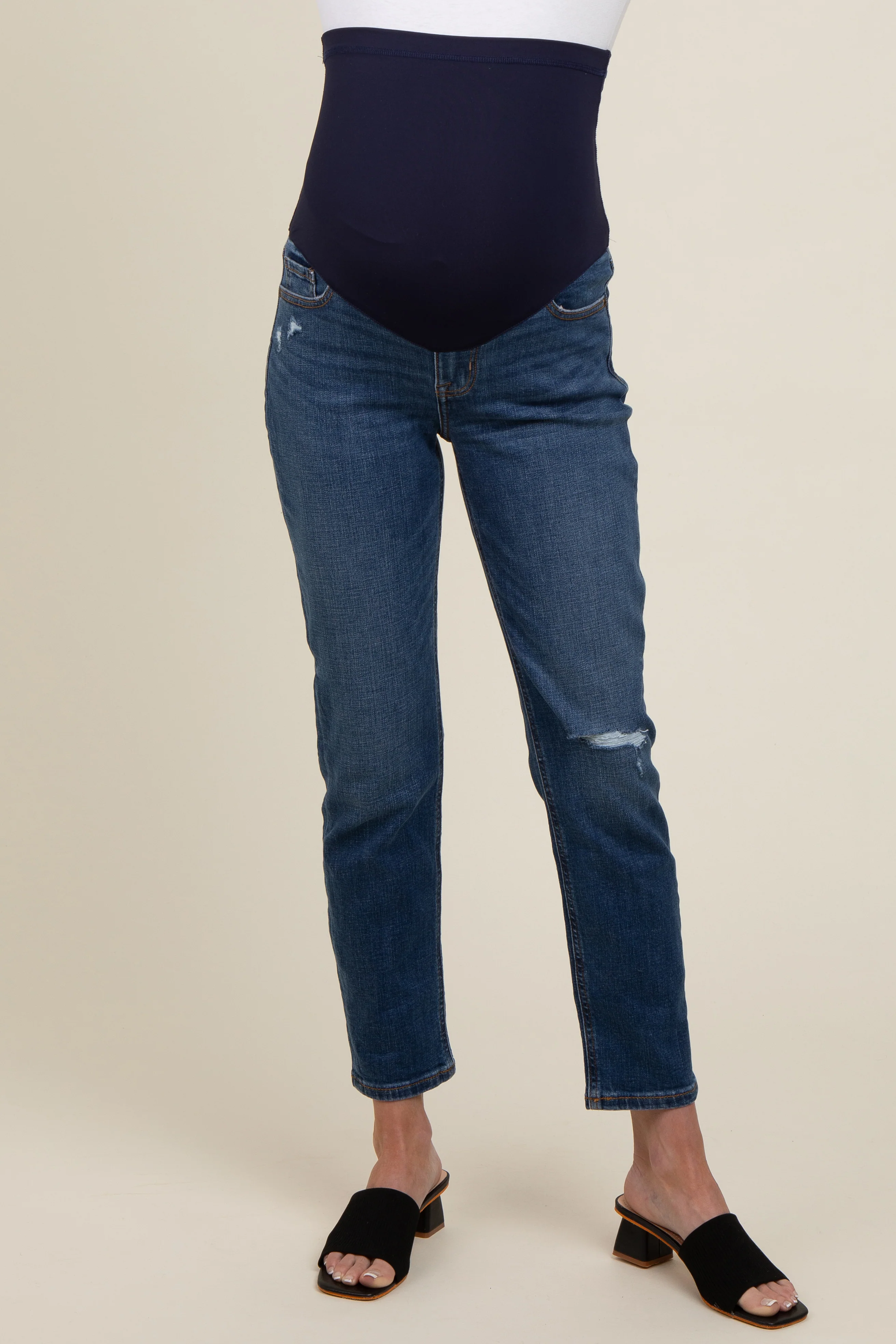 Blue Distressed Maternity Straight Leg Jeans - Image 3