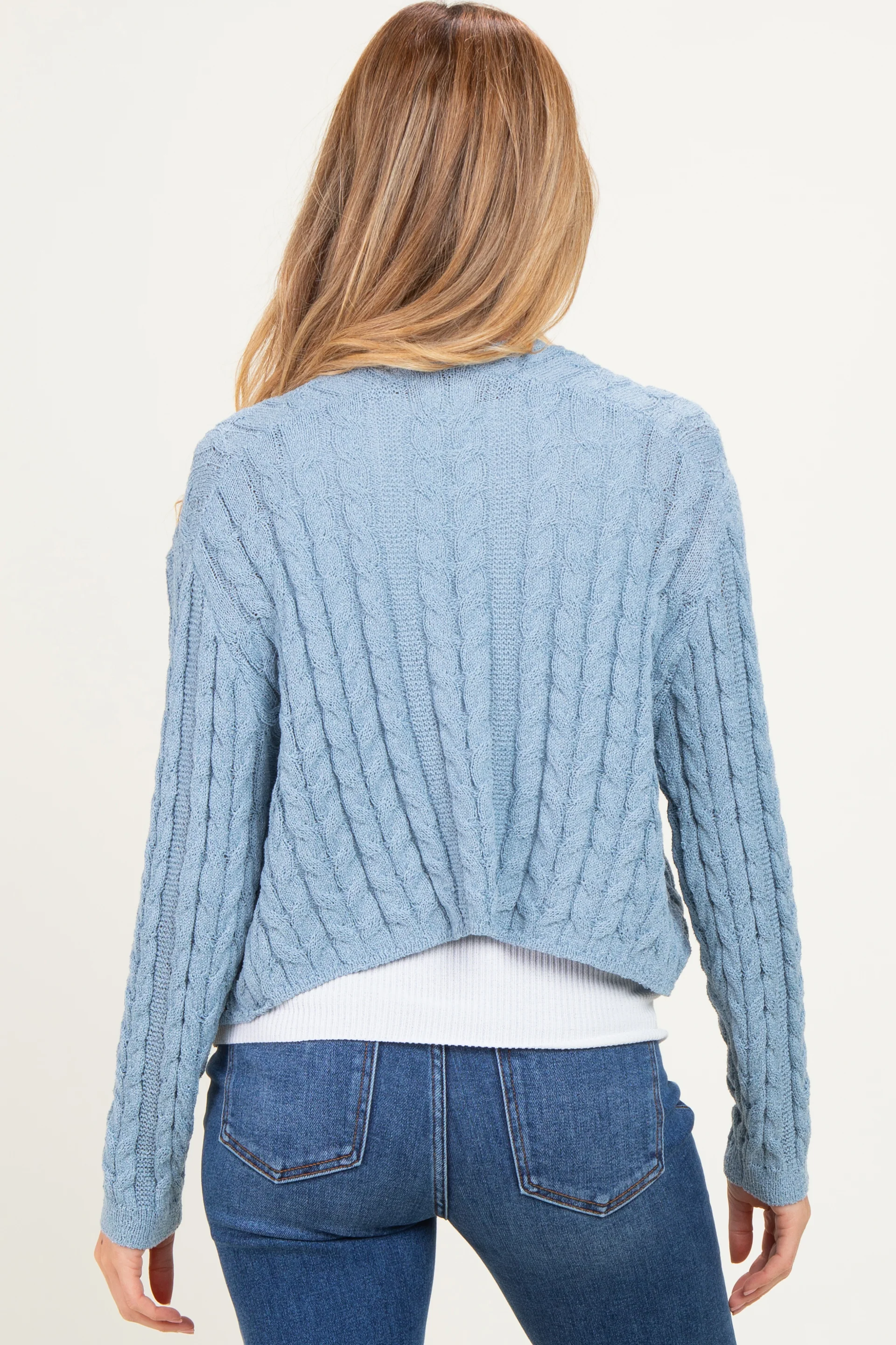 Blue Dolman Sleeve Boho Cable Knit Maternity Cardigan - Image 4
