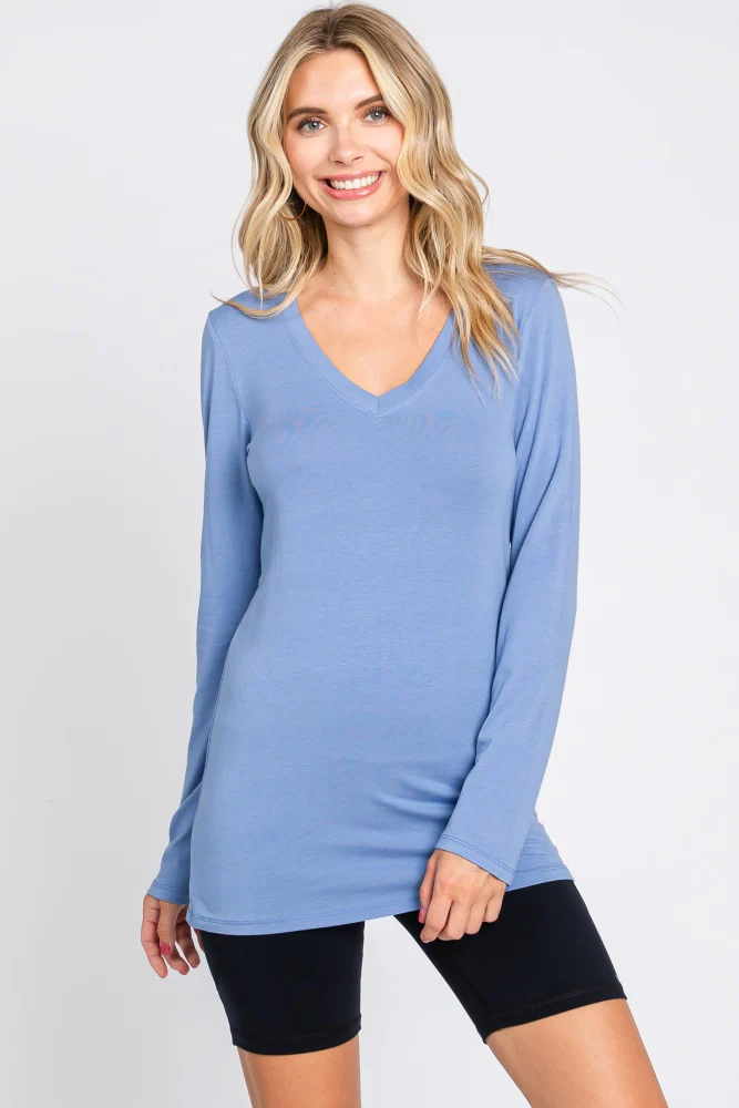 Blue Fitted Long Sleeve Maternity Top - Image 5