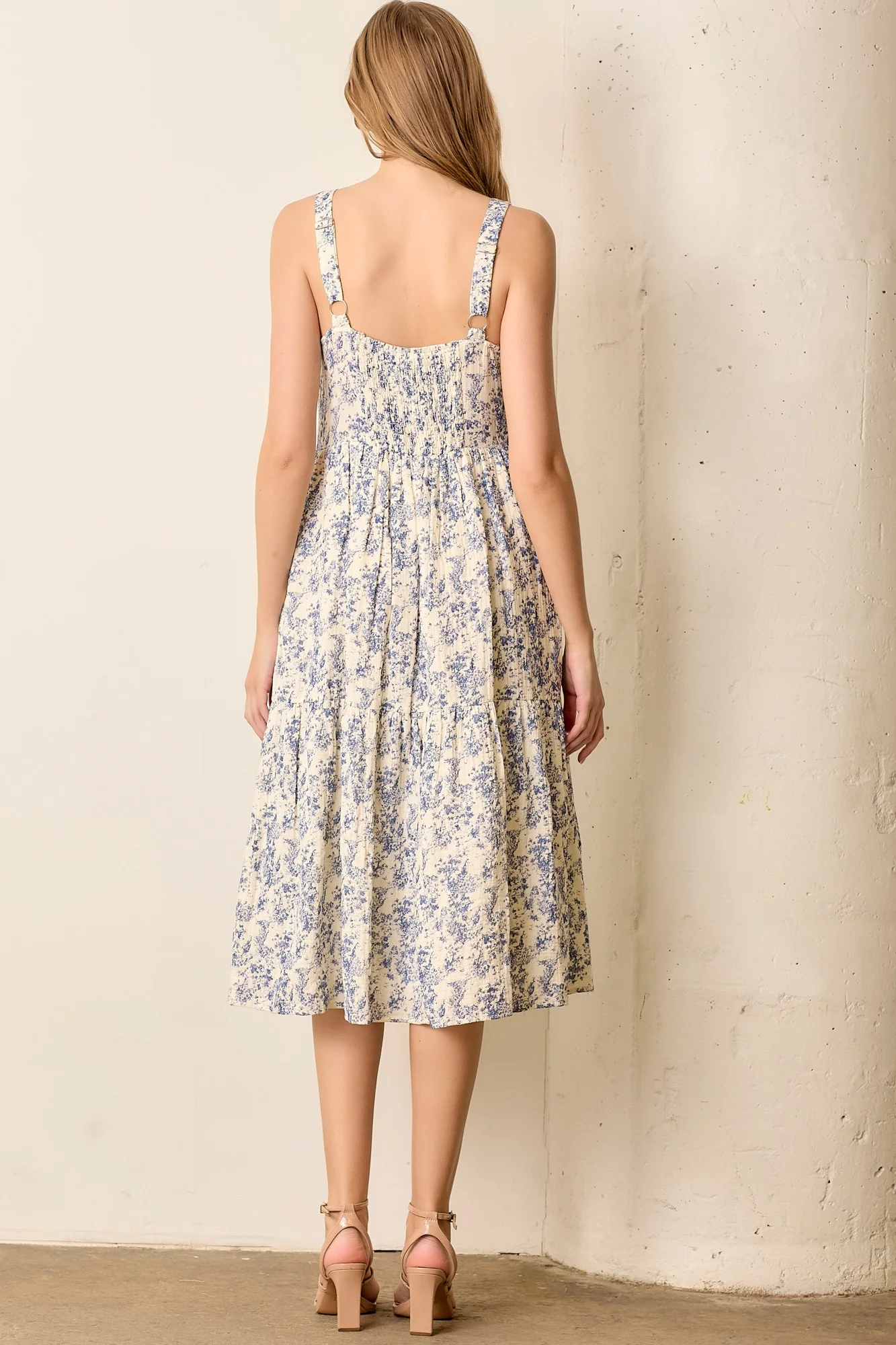 Blue Floral Button Down Tiered Dress - Image 3