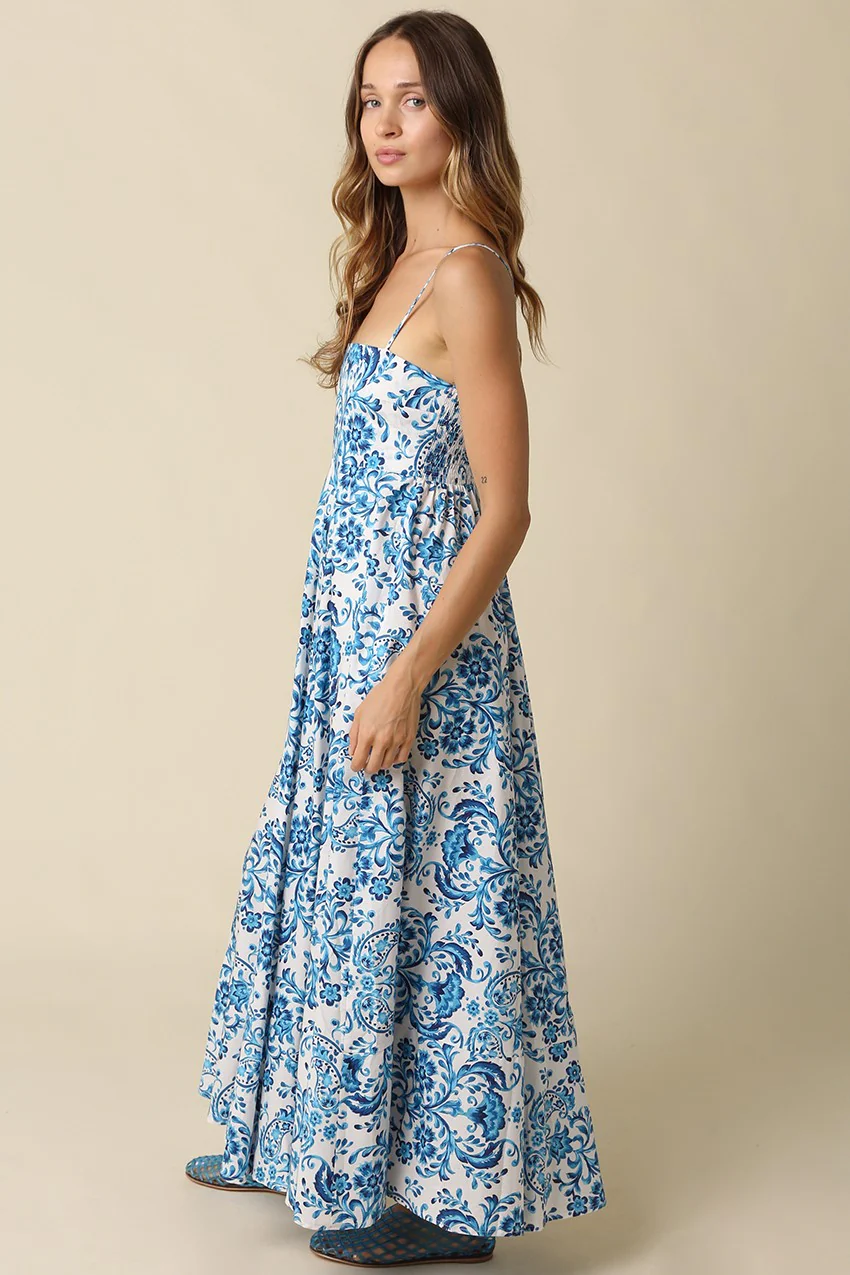 Blue Floral Damask Maxi Dress - Image 2
