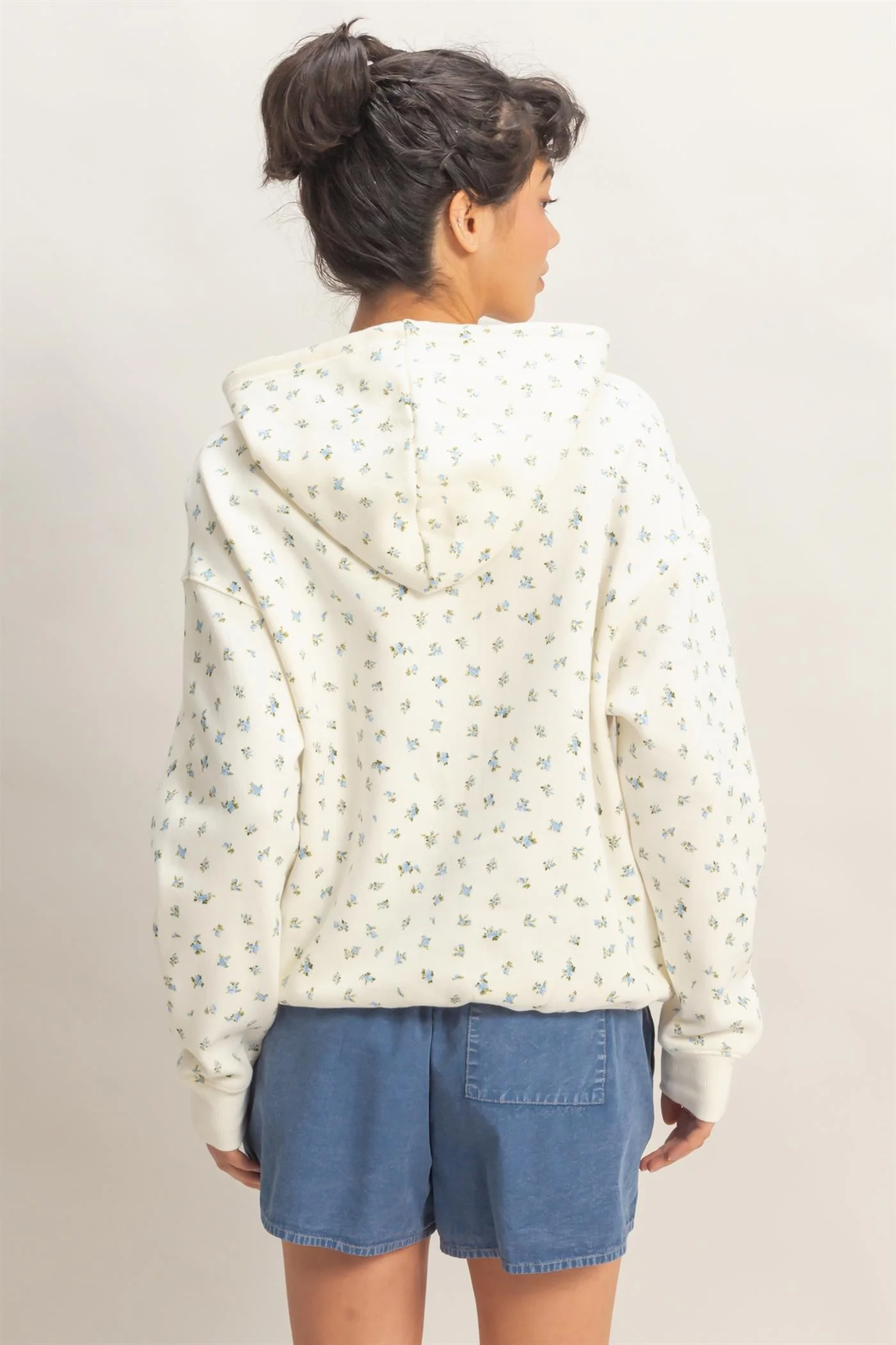 Blue Floral French Terry Hoodie - Image 7