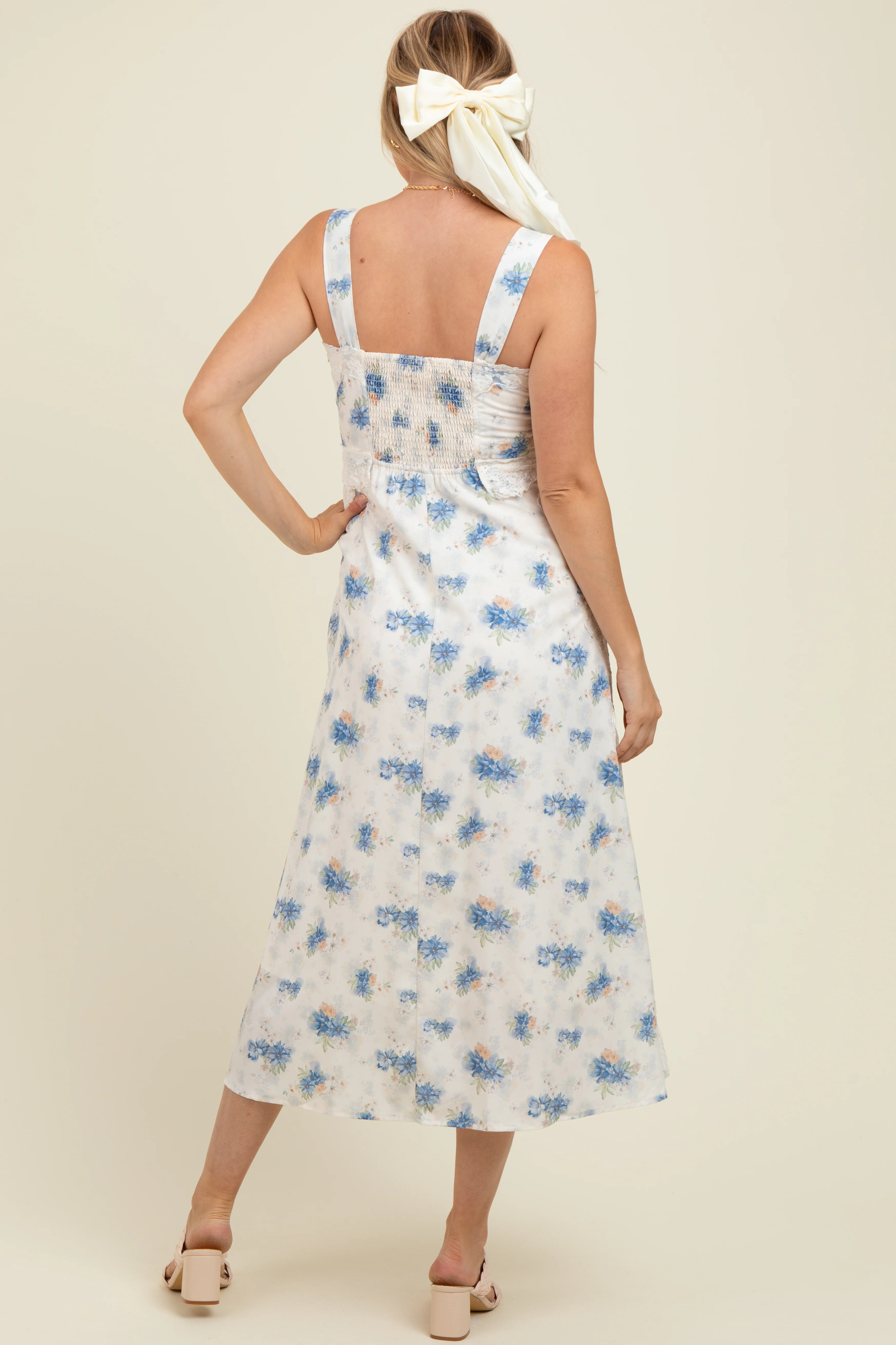 Blue Floral Lace Overlay Maternity Maxi Dress - Image 4