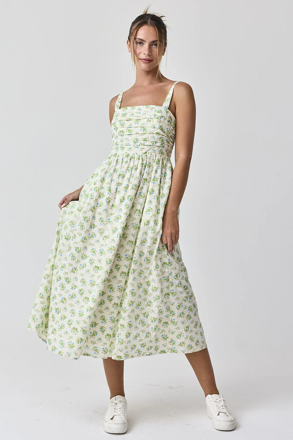 Blue Floral Textured Dot Square Neck Maternity Midi Dress - Image 5