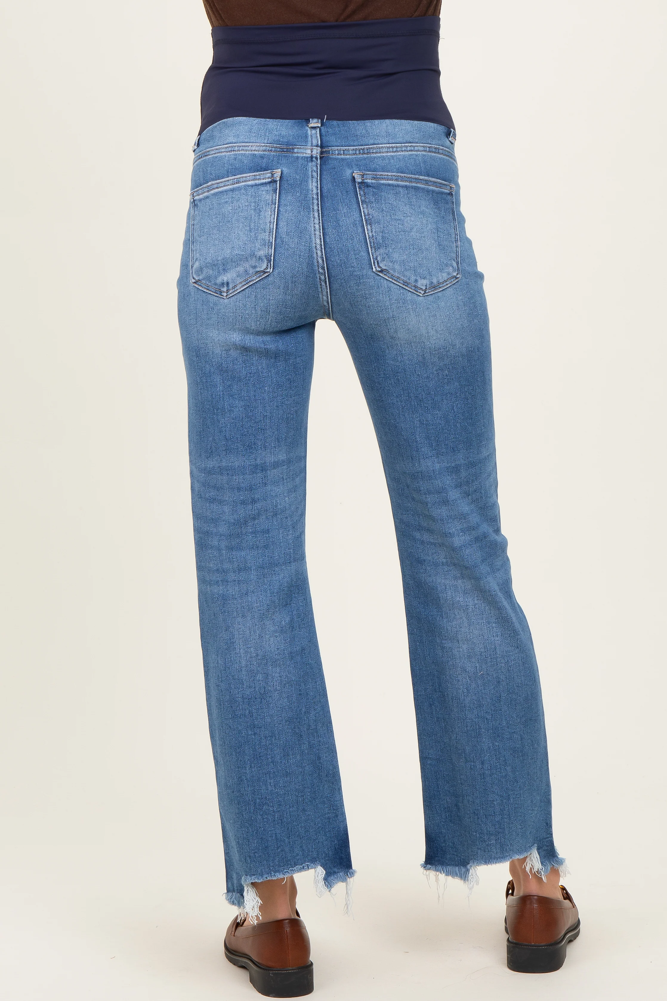 Blue Fray Hem Cropped Flare Maternity Jeans - Image 4