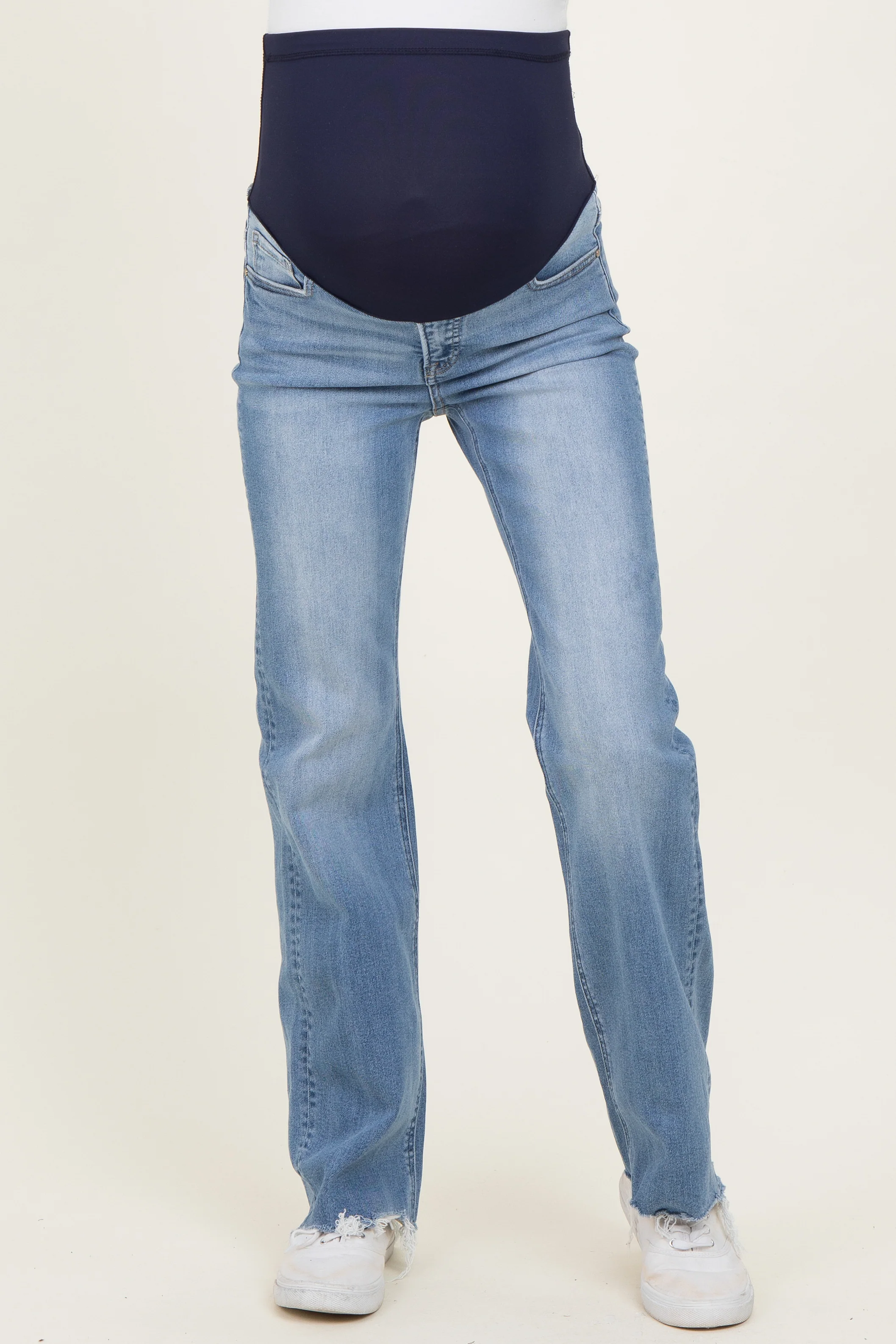 Blue Fray Hem Straight Leg Maternity Jeans - Image 3