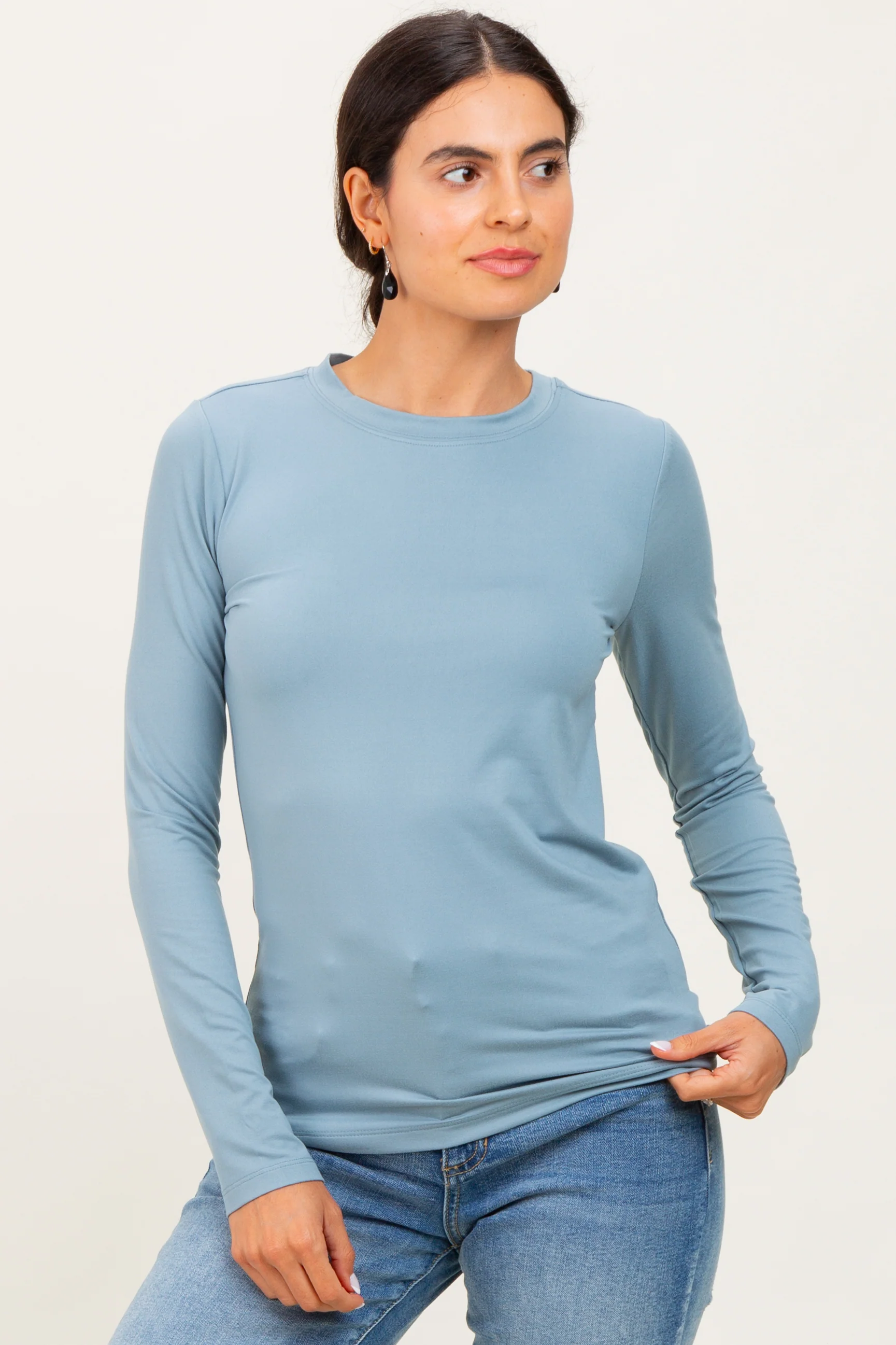 Blue Grey Basic Long Sleeve Maternity Top - Image 5