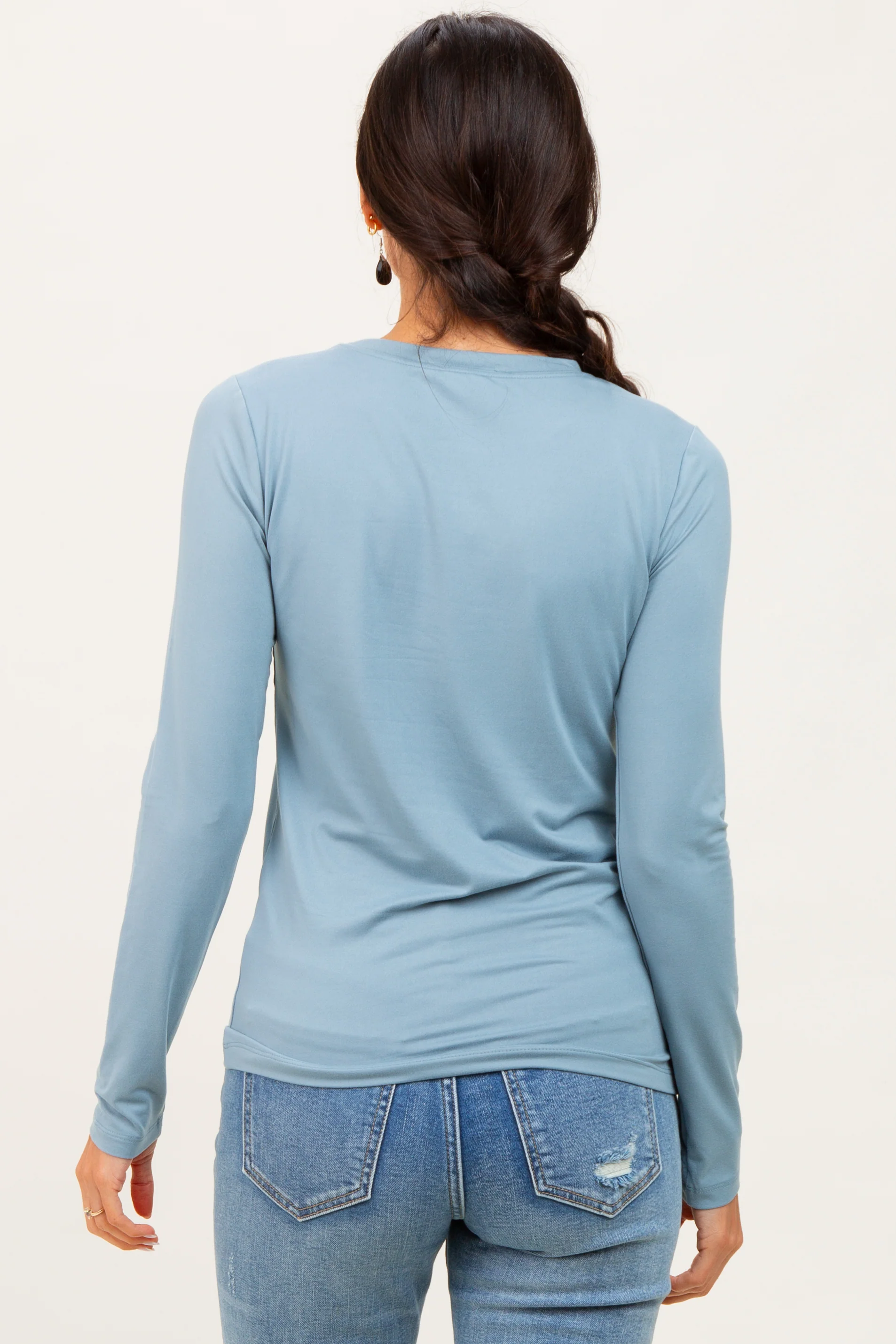 Blue Grey  Basic Long Sleeve Top - Image 4