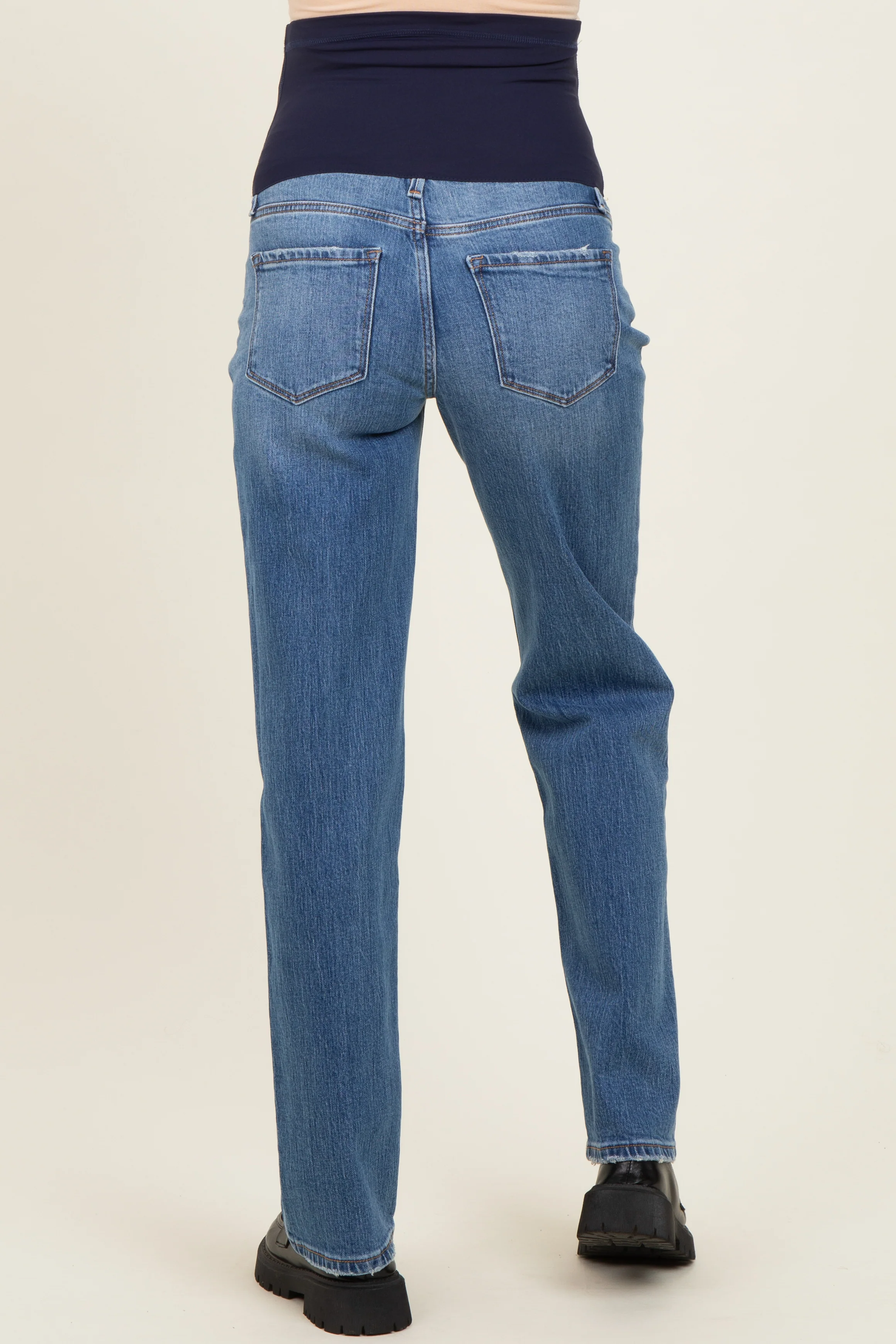 Blue Lightly Distressed Straight Leg Maternity Jeans - Image 4