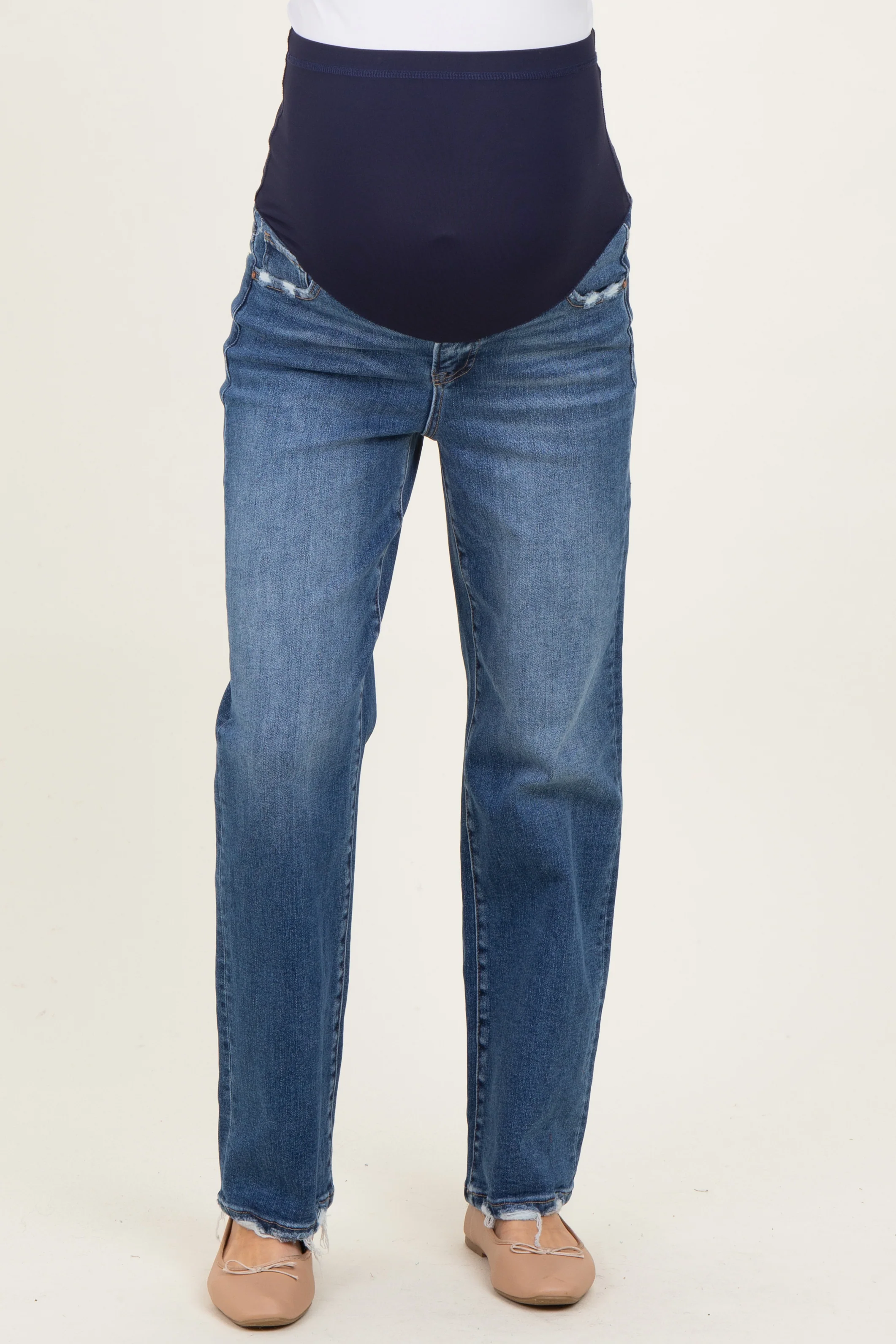 Blue Lightly Distressed Straight Leg Maternity Jeans - Image 2