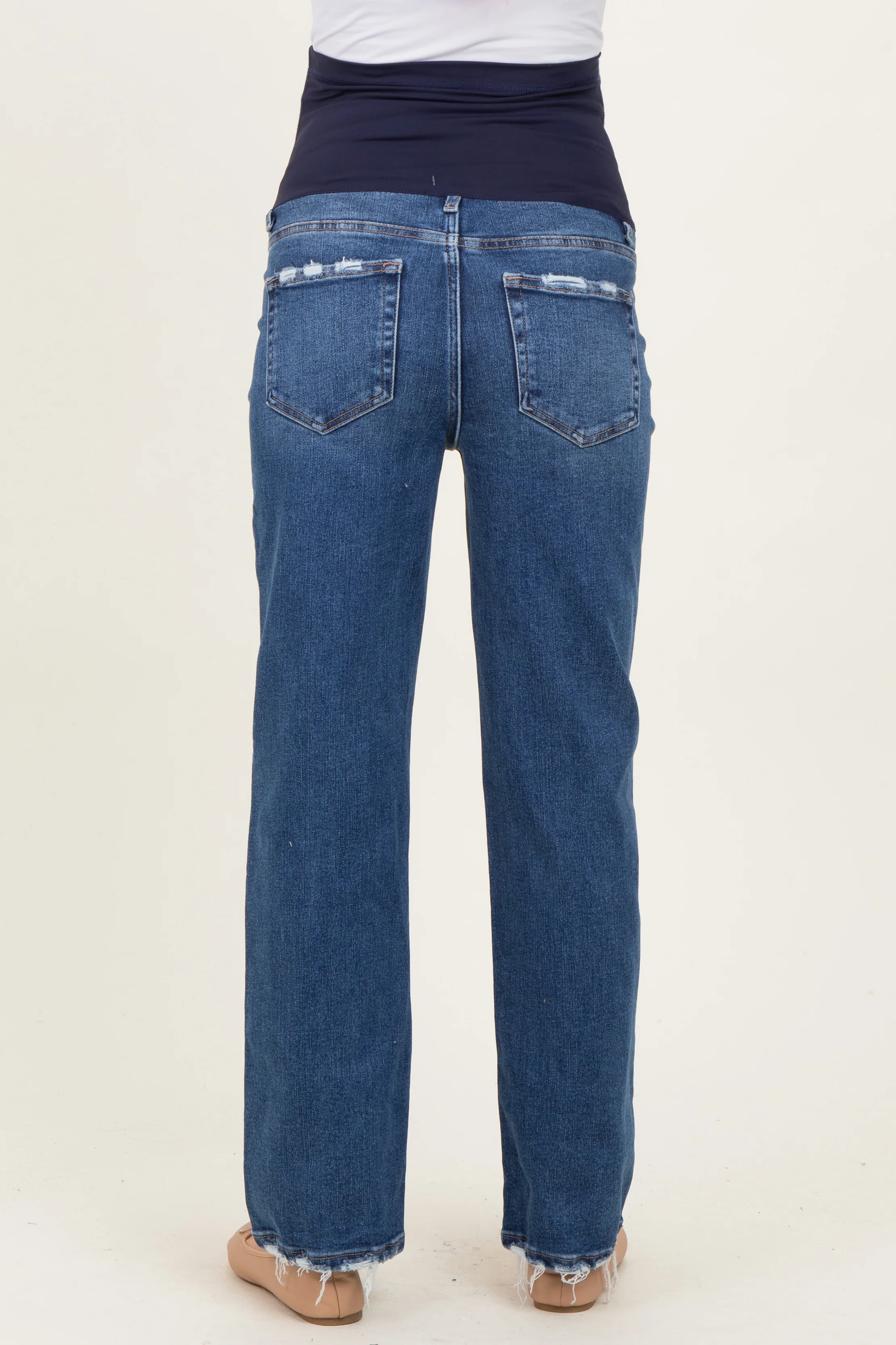 Blue Lightly Distressed Straight Leg Maternity Jeans - Image 4