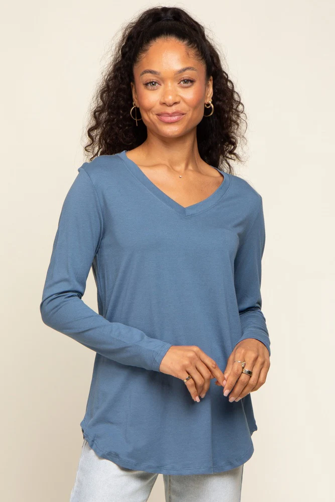 Blue Long Sleeve Maternity Top - Image 5