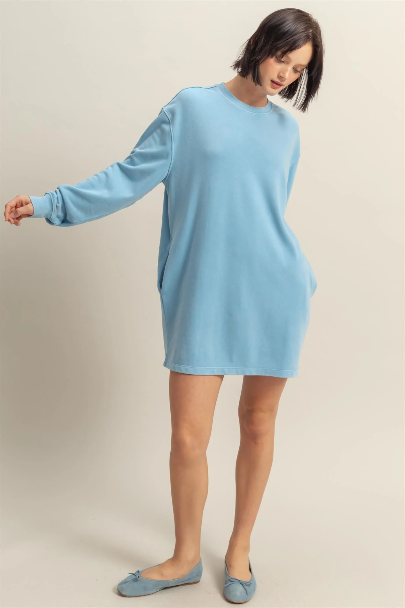 Blue Long Sleeve Oversized Sweatshirt Mini Dress - Image 4
