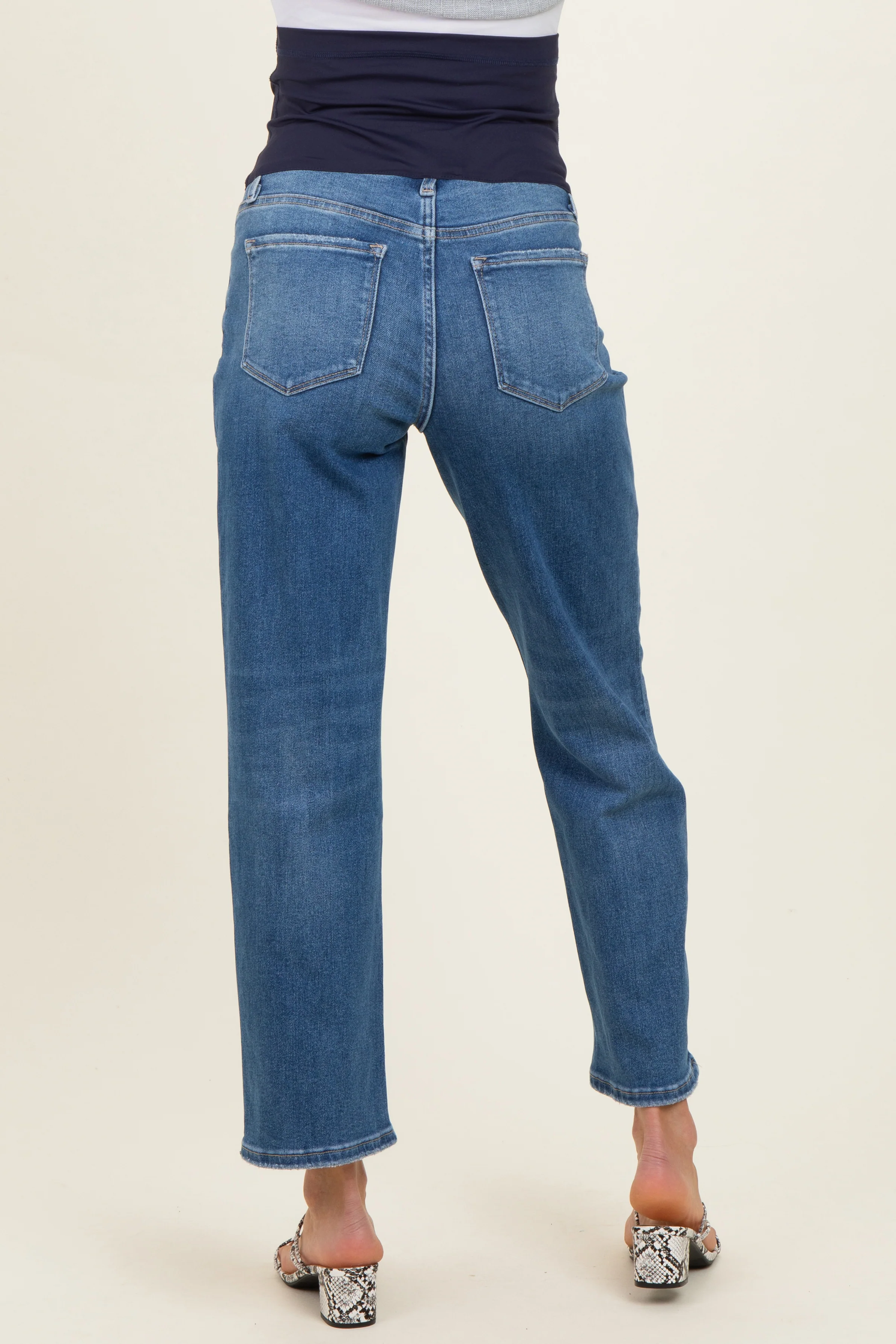 Blue Medium Wash Ankle Straight leg Maternity Jeans - Image 5