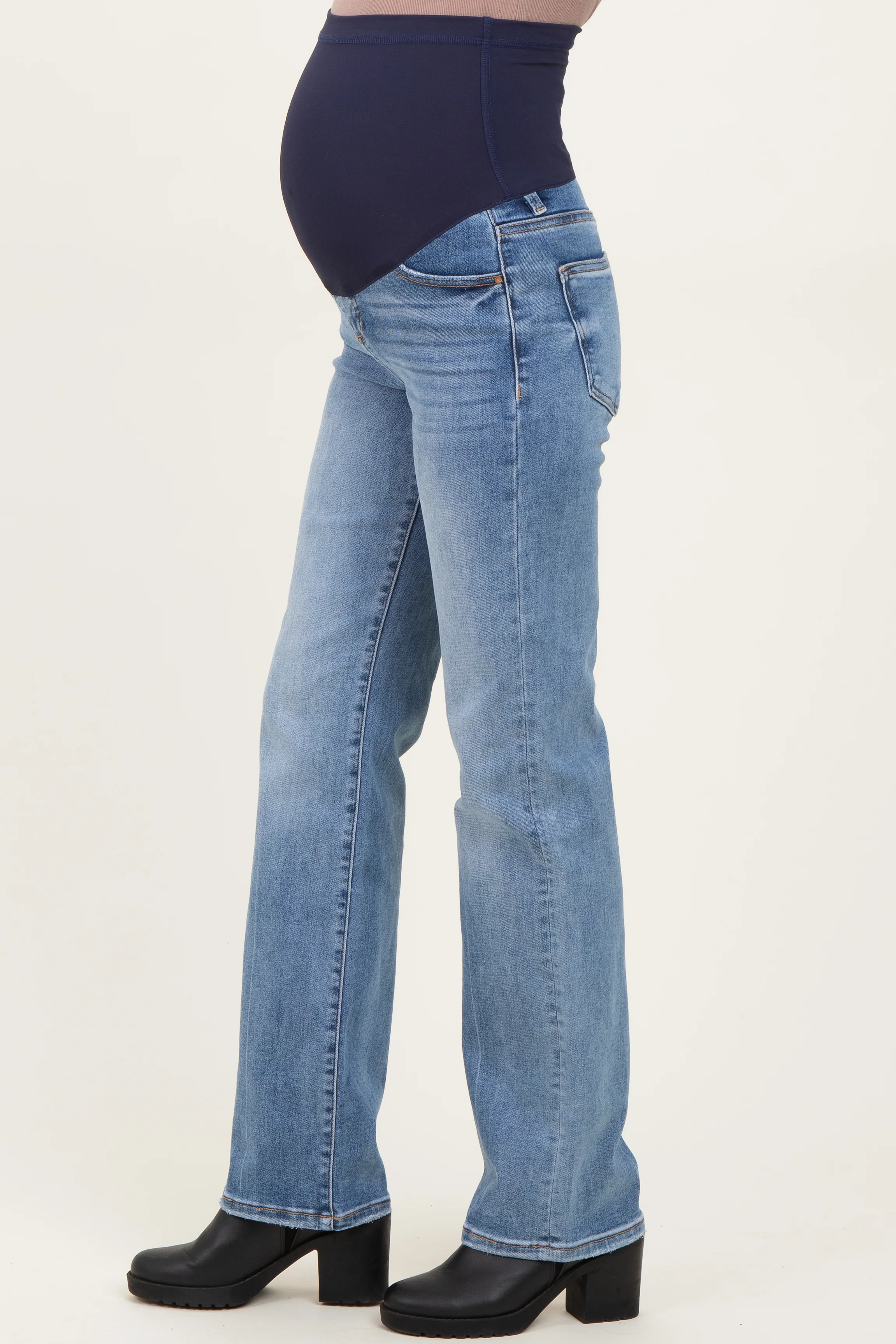 Blue Medium Wash Straight Leg Maternity Jeans - Image 5