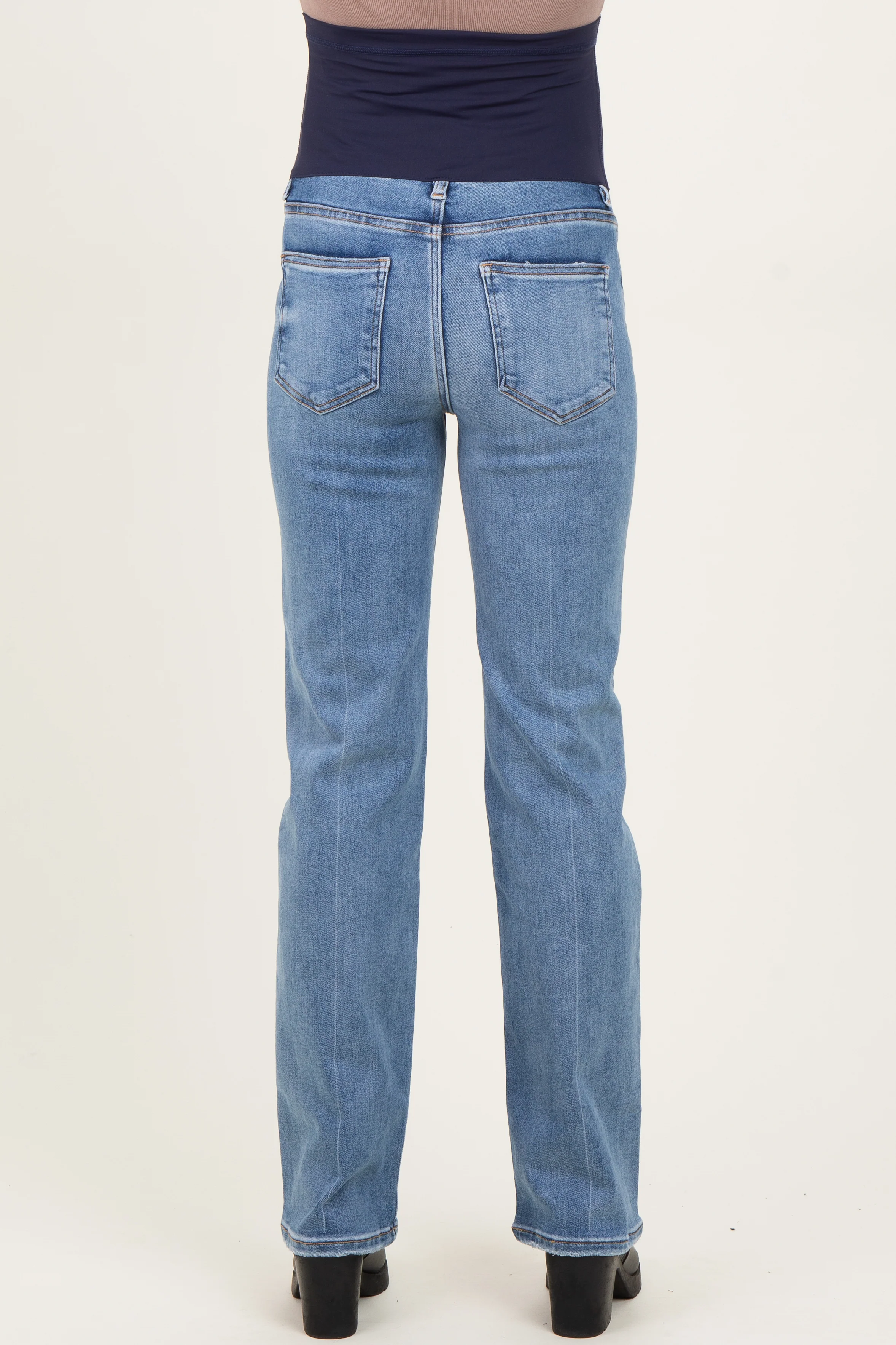Blue Medium Wash Straight Leg Maternity Jeans - Image 6