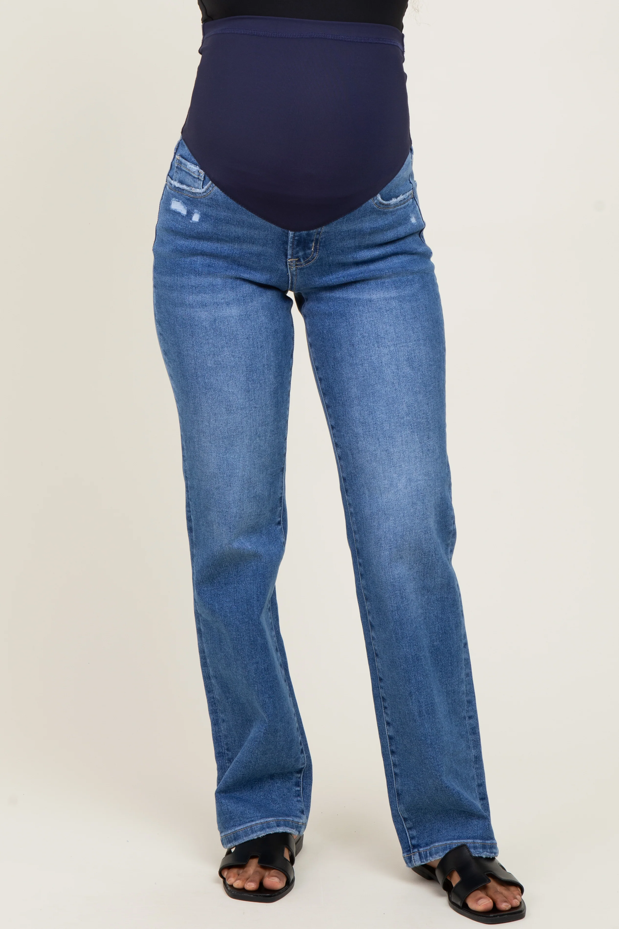 Blue Mid Rise Full Length Straight Leg Maternity Jeans - Image 4