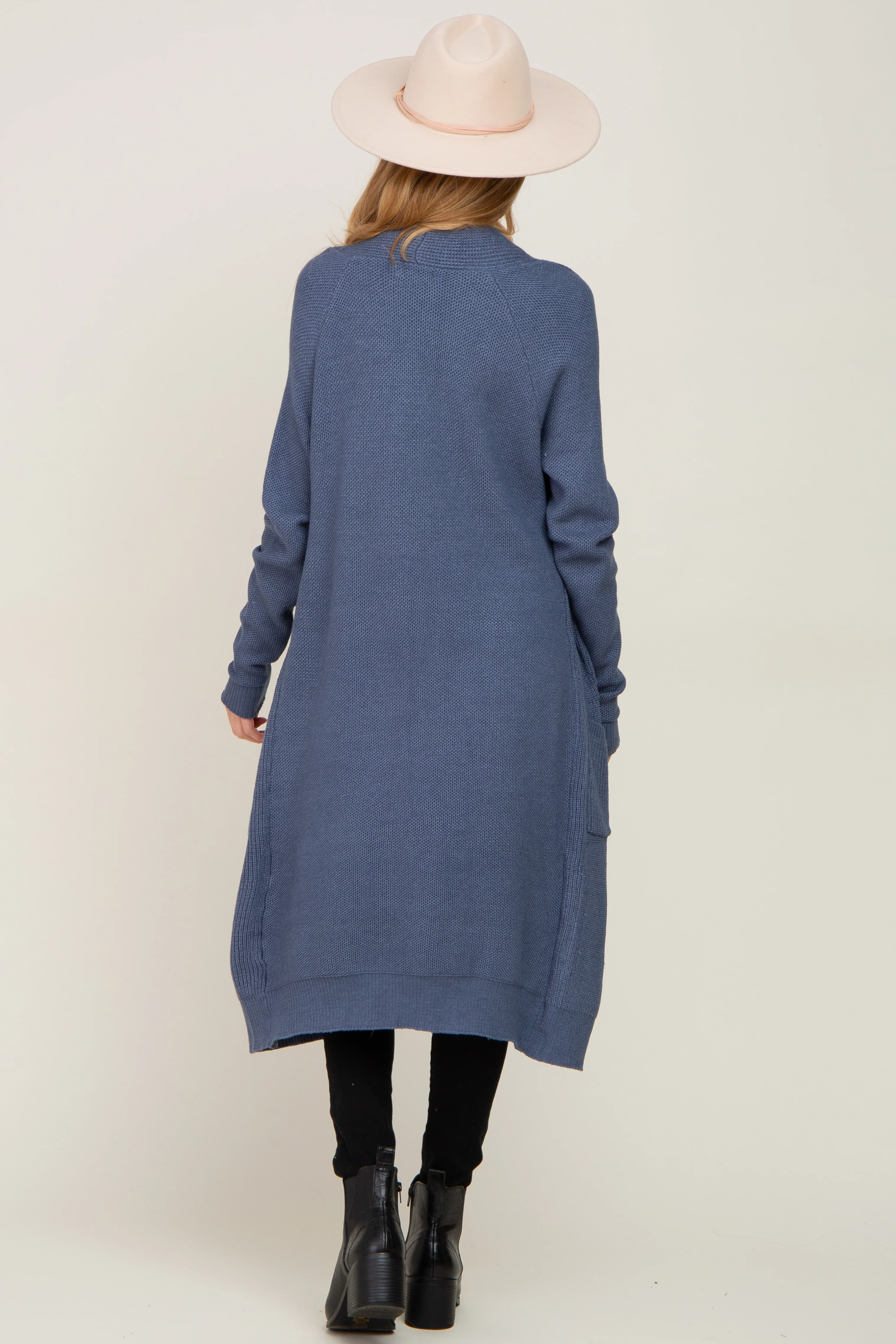 Blue Open Front Long Maternity Cardigan - Image 3