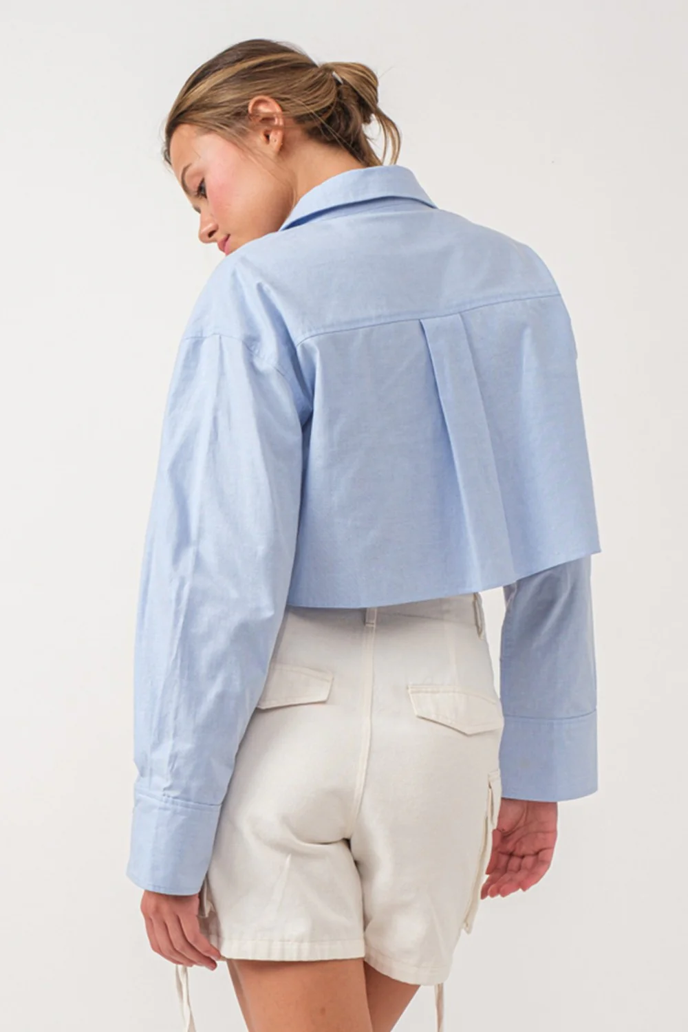 Blue Pocket Detailed Cropped Shirt - Image 3