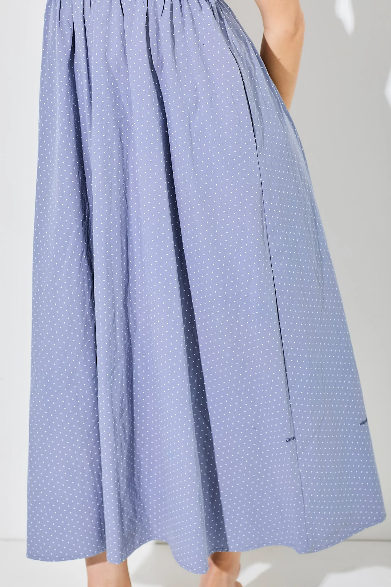 Blue Polka Dot Shoulder Tie Midi Dress - Image 4