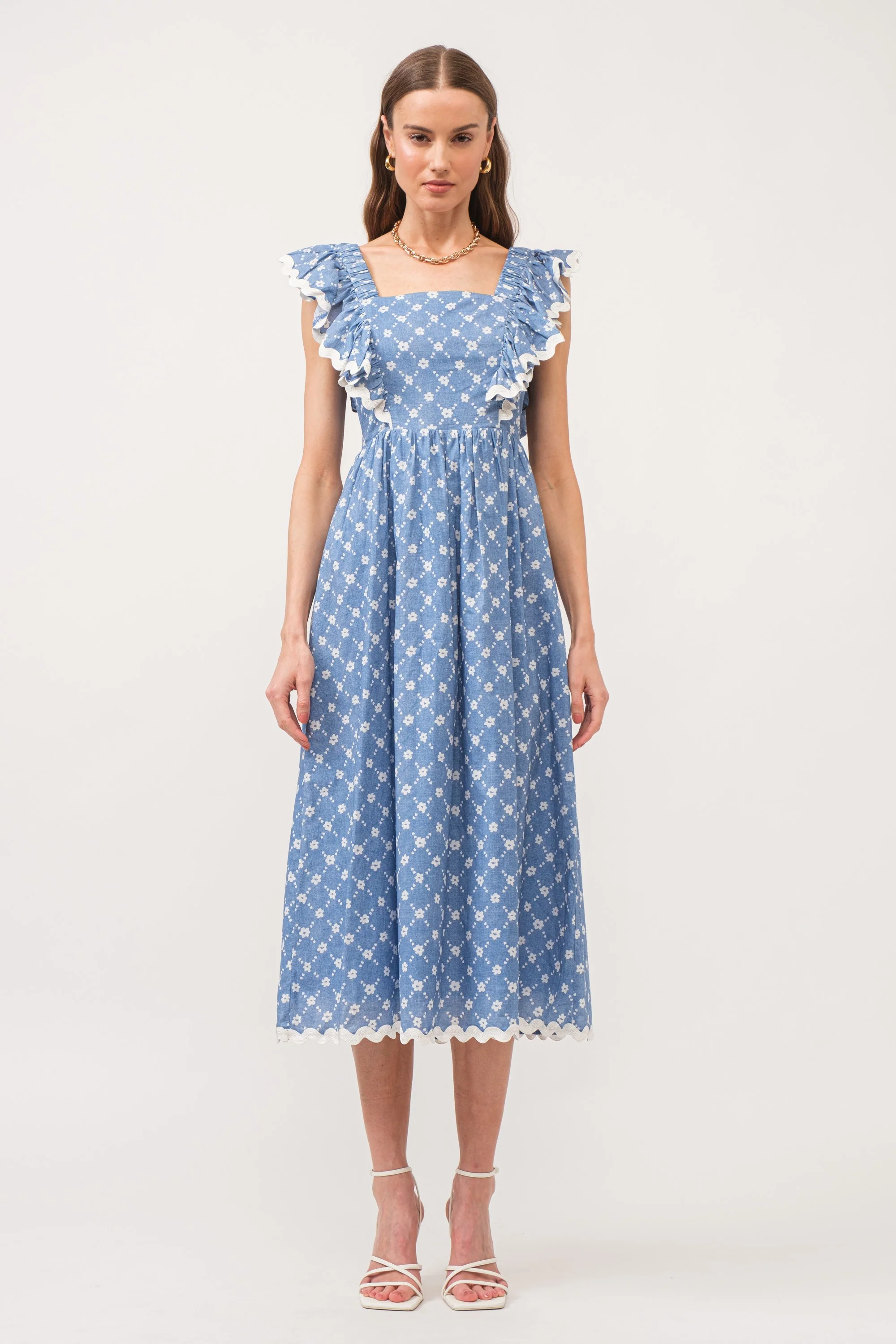 Blue Printed Ruffle Trim Maternity Maxi Dress - Image 5