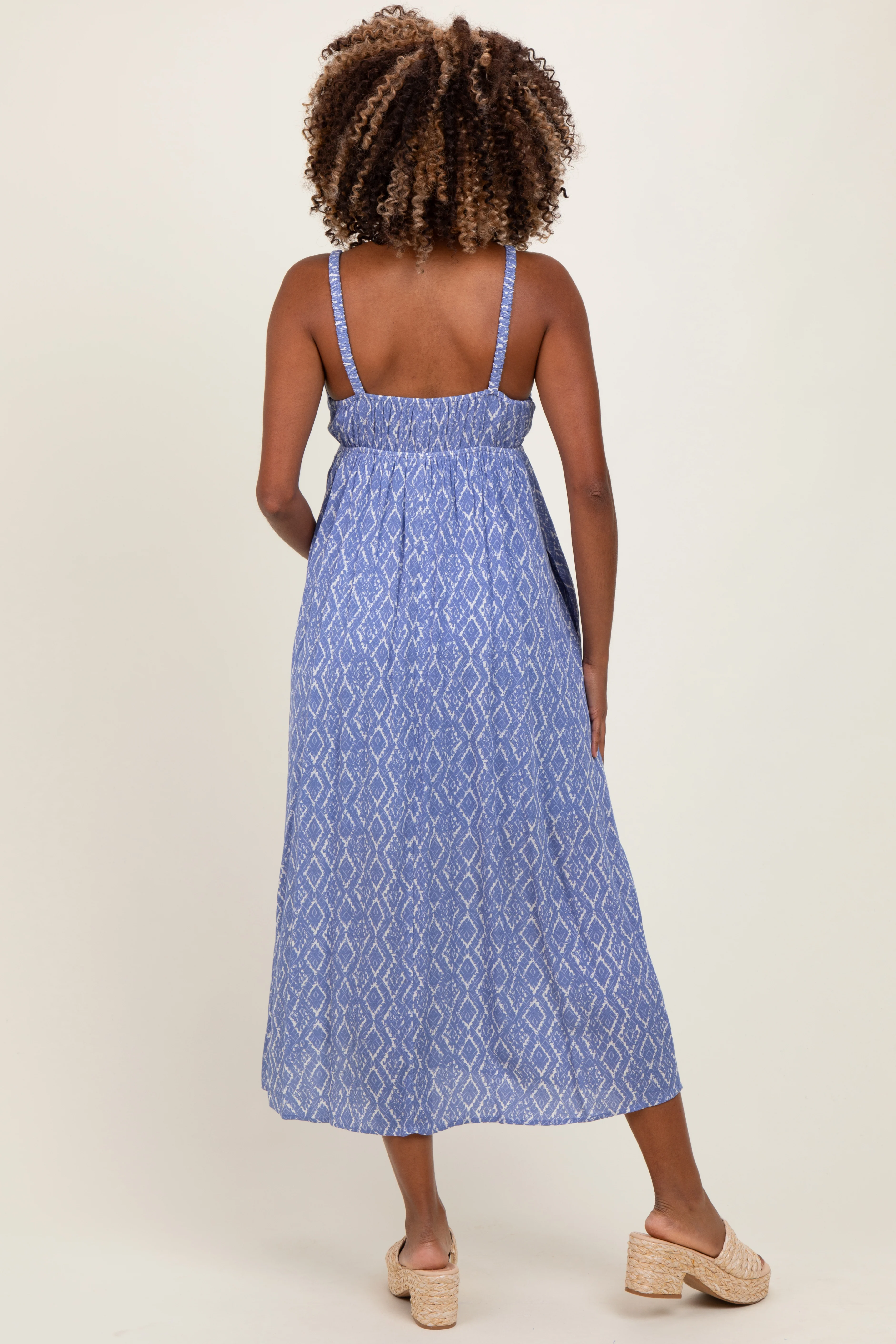 Blue Printed Sleeveless Maternity Midi Dress - Image 3