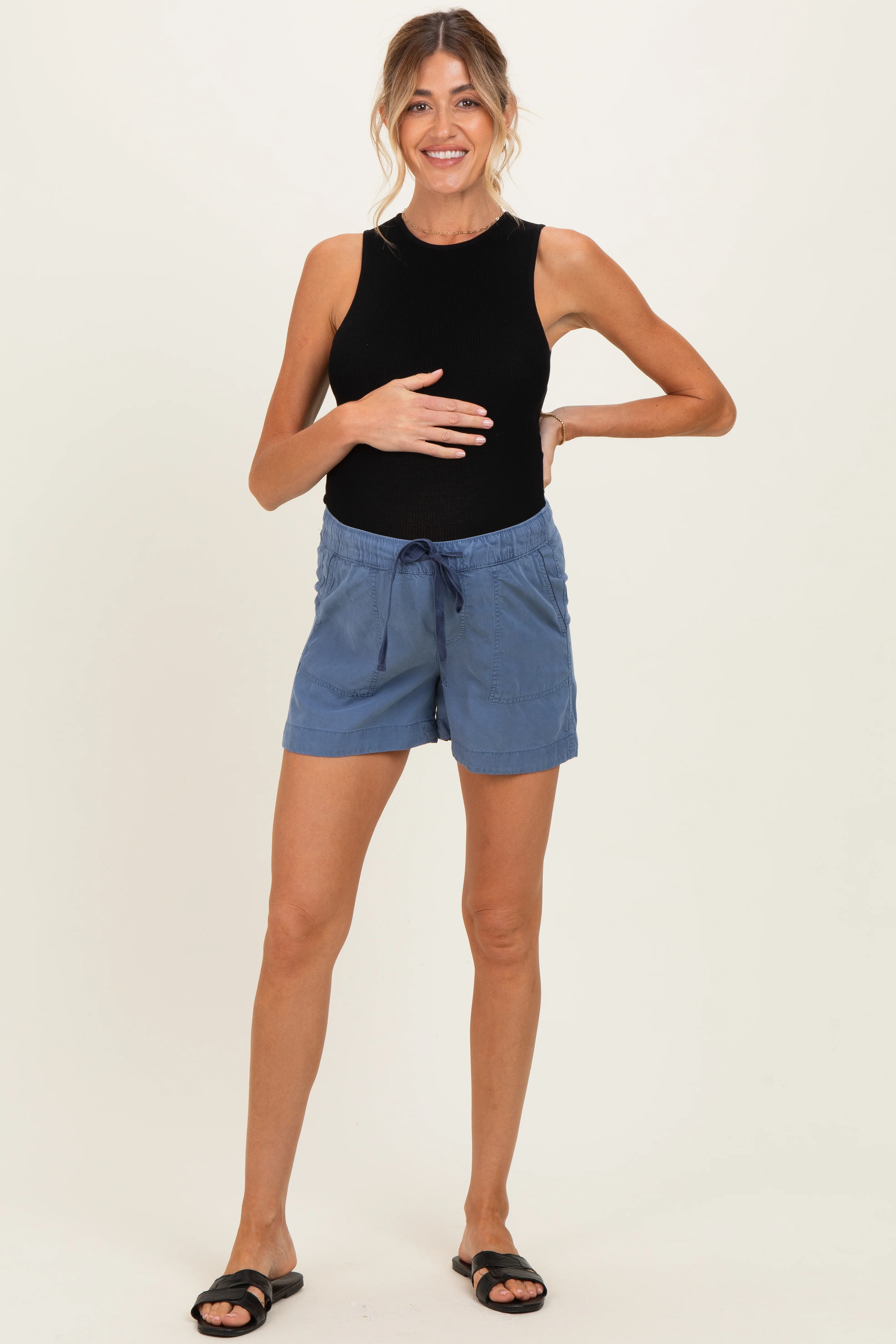 Blue Pull On Maternity Short - Image 2