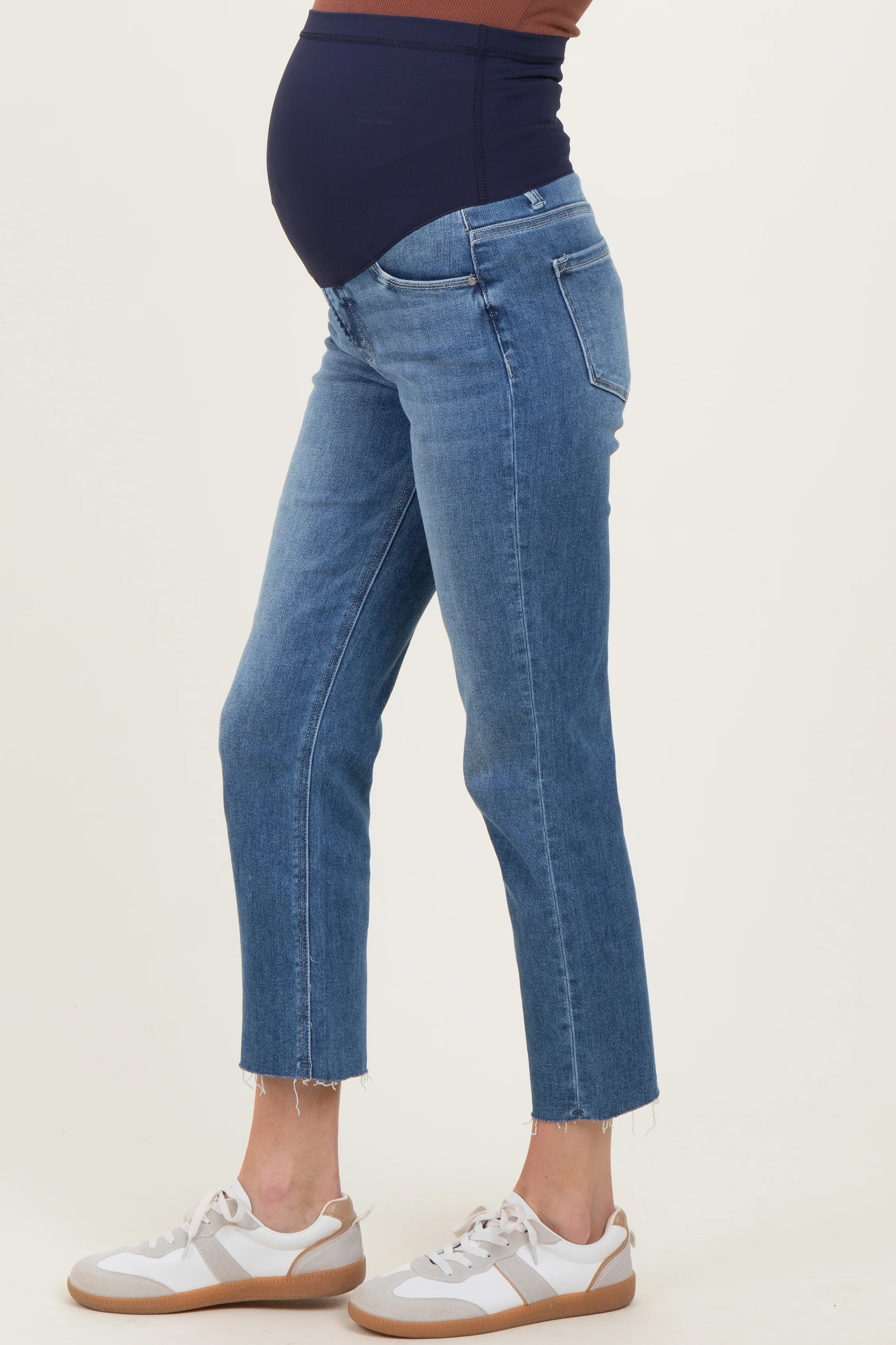 Blue Raw Hem Cropped Straight Leg Maternity Jeans - Image 3