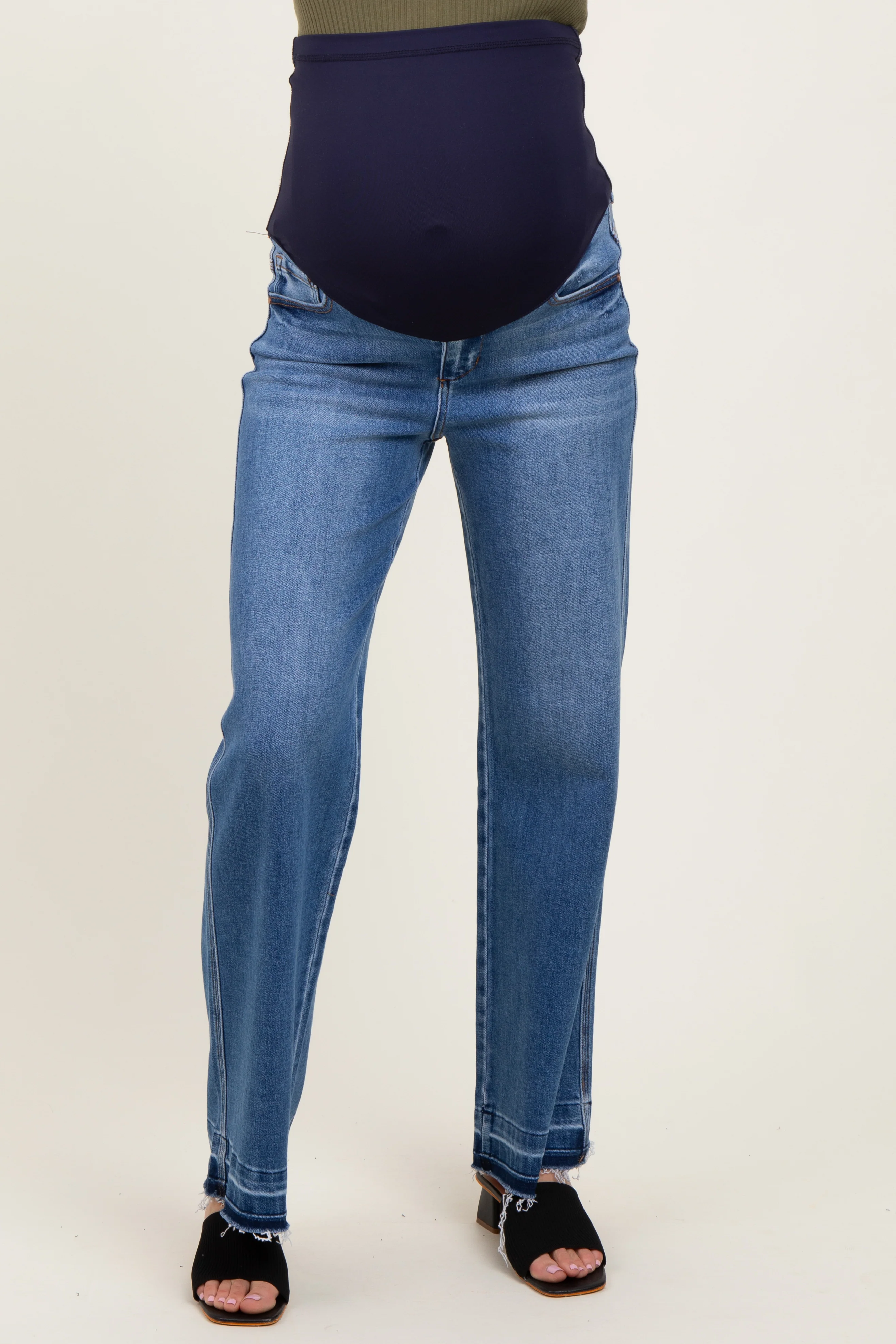 Blue Raw Hem Distressed Ankle Wide Leg Jeans - Image 2