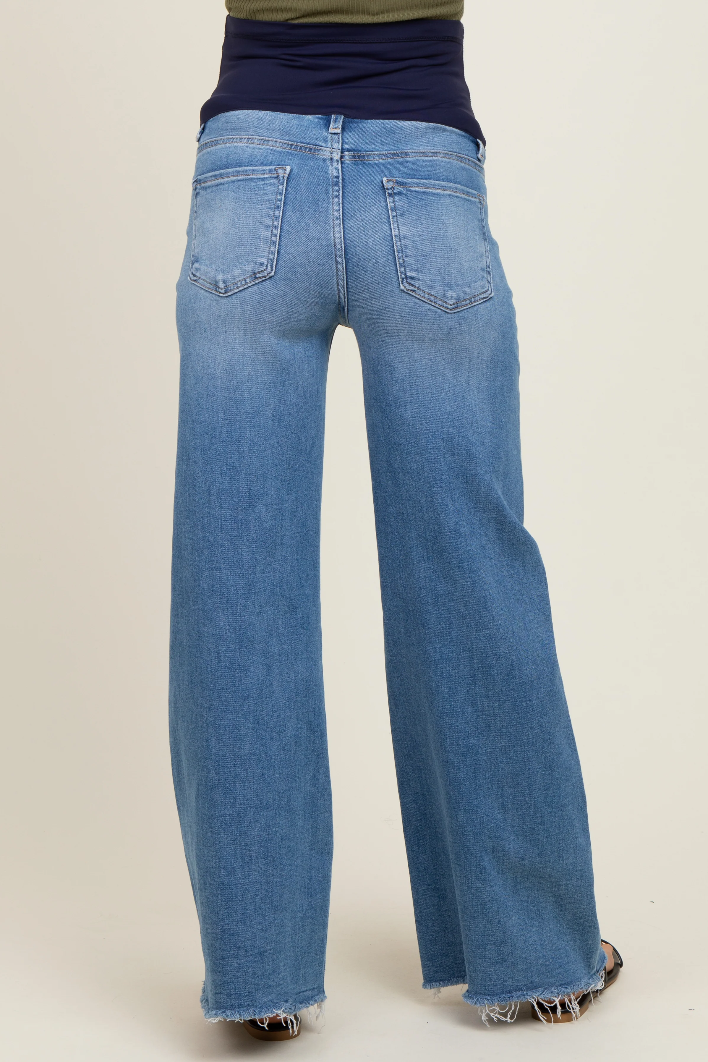 Blue Raw Hem Super Wide Leg Maternity Jeans - Image 5