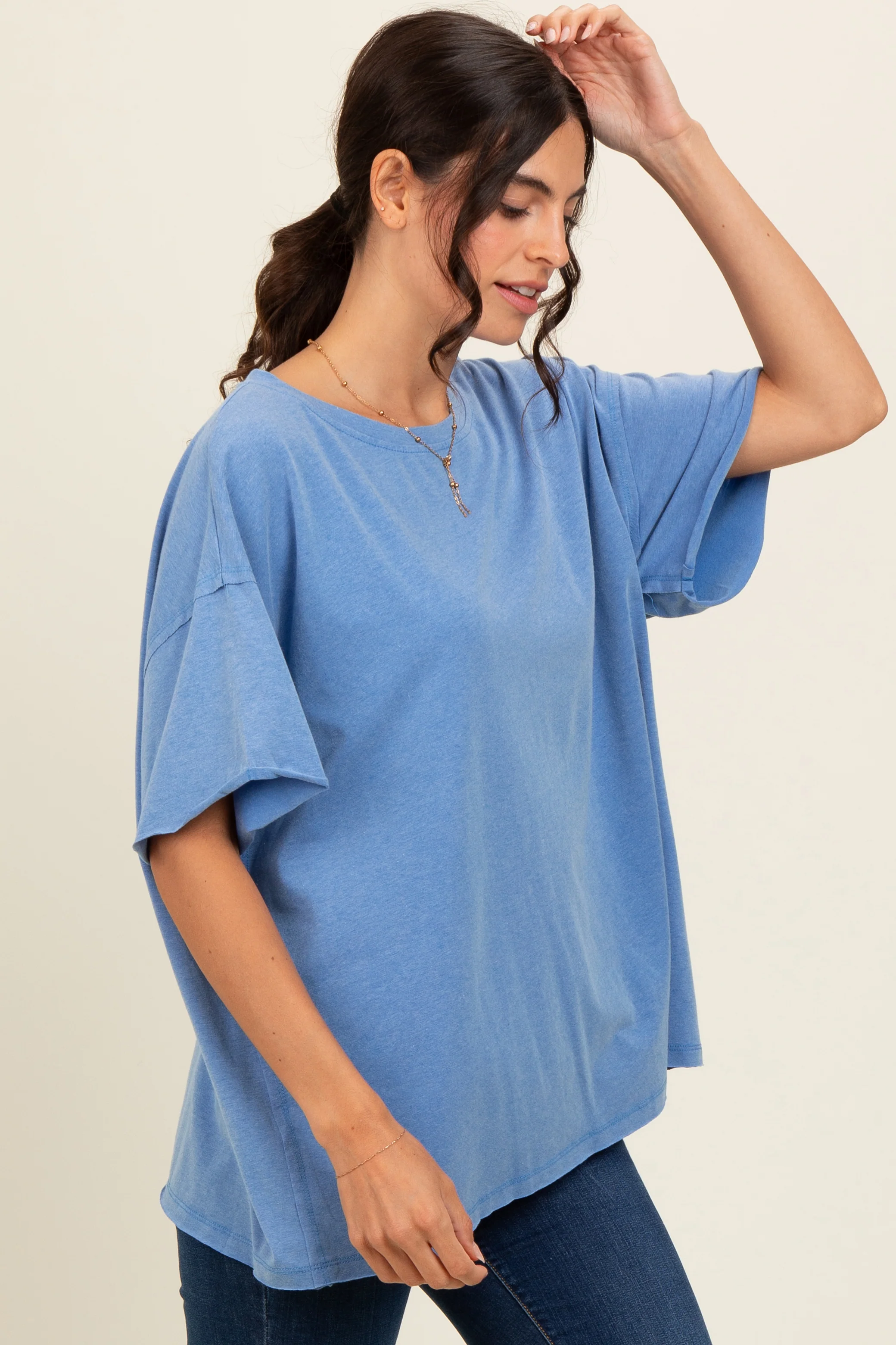 Blue Raw Rolled Hem Top - Image 3