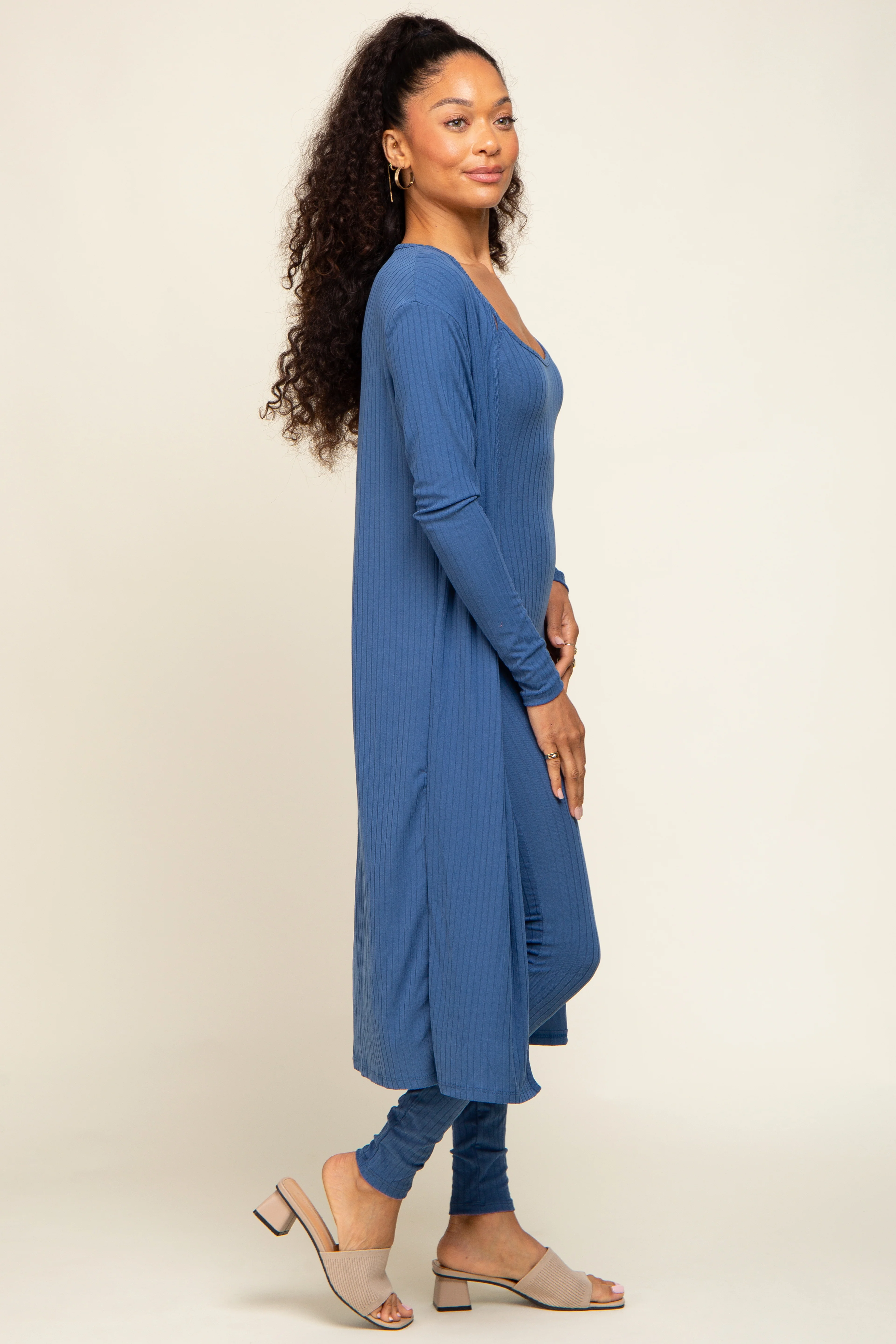 Blue Ribbed Maternity Set - Image 2
