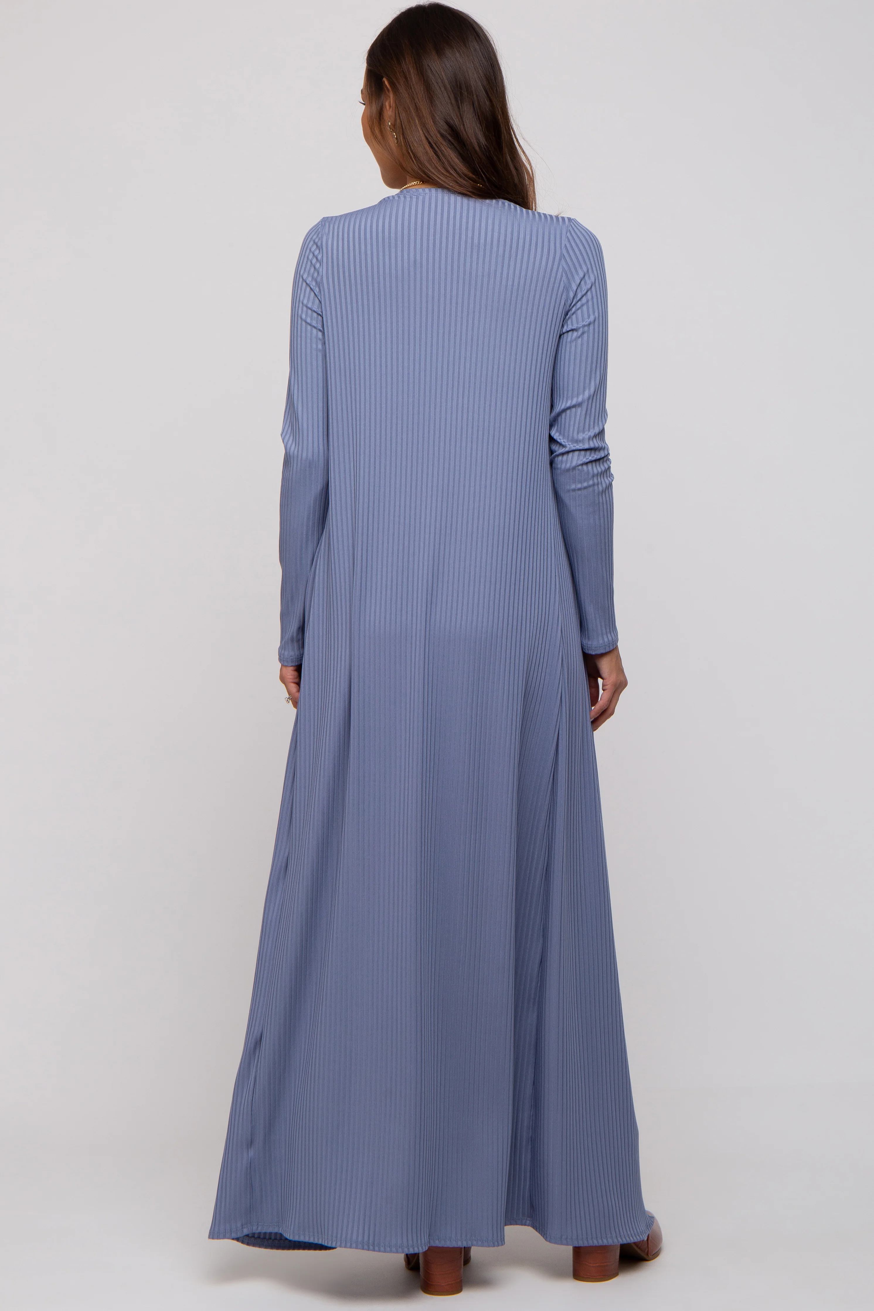 Blue Ribbed Sleeveless Dress Cardigan Maternity Set - Image 2