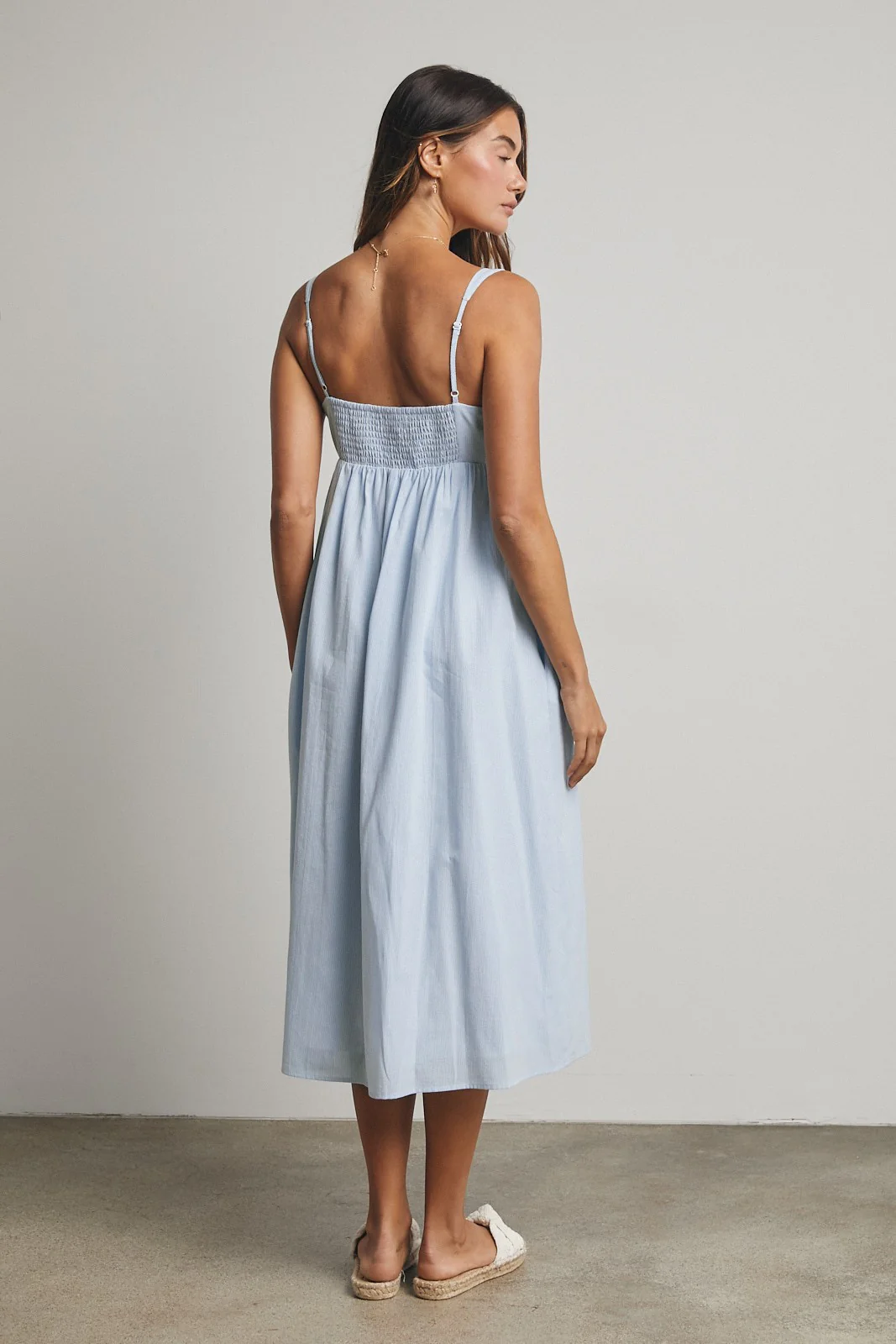 Blue Ruffle Trim Sweetheart Neckline Midi Dress - Image 4
