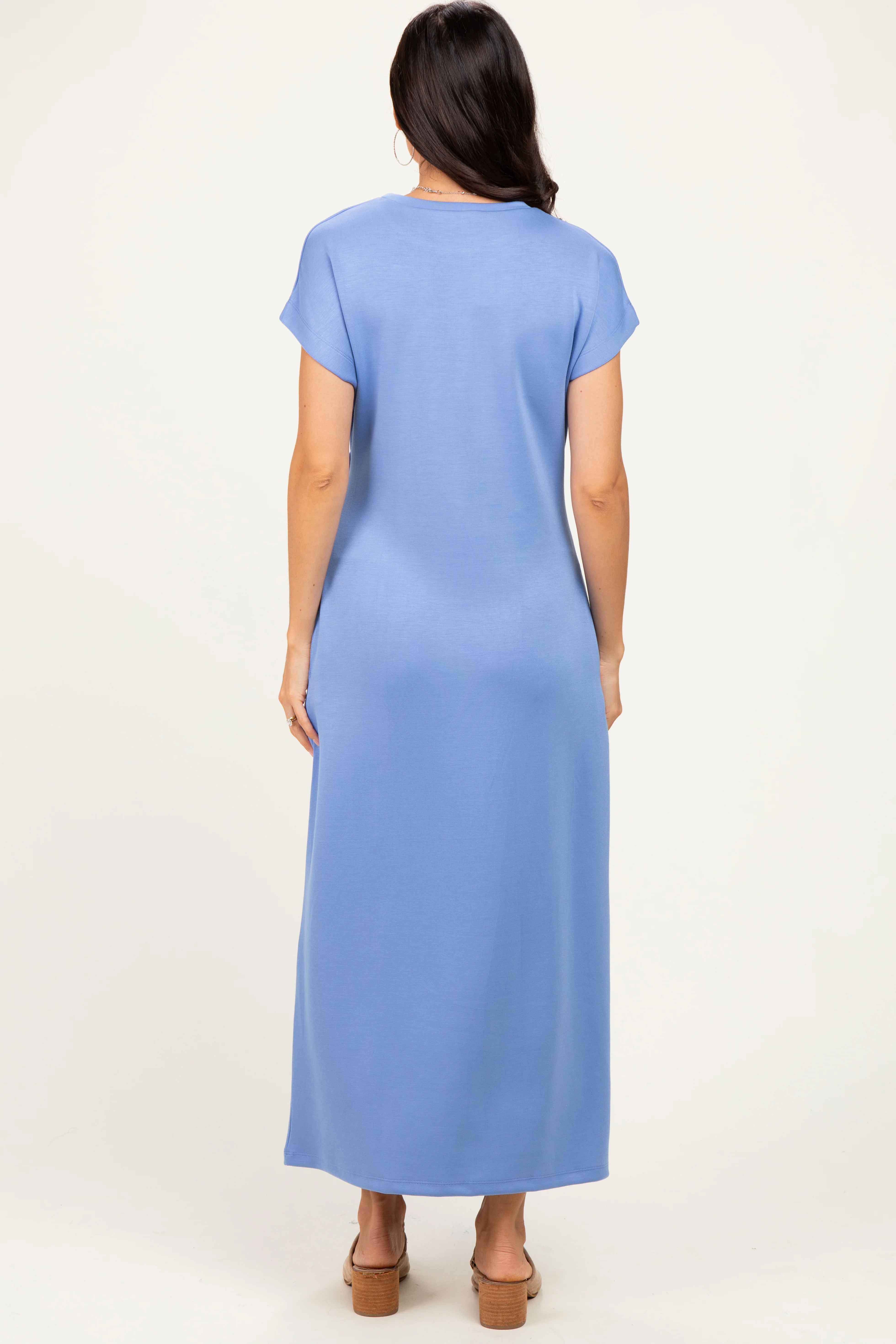 Blue Side Tie Short Sleeve Midi Dress - Image 4